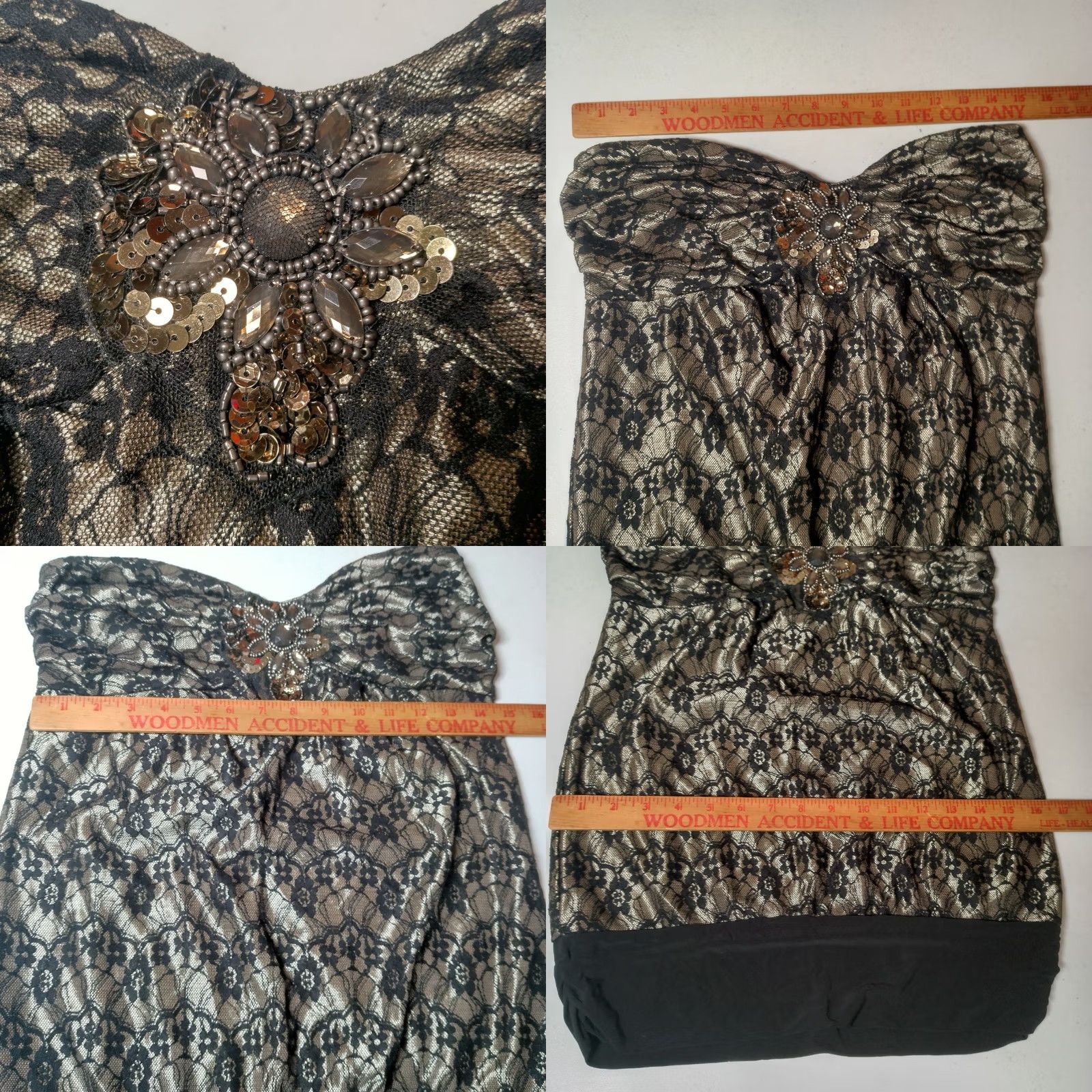 Vintage VINTAGE Daytrip Tube Top Shirt M Strapless Beaded Sequin Floral Lace NOS Black Women Size M / US 6-8 / IT 42-44 - 8 Thumbnail