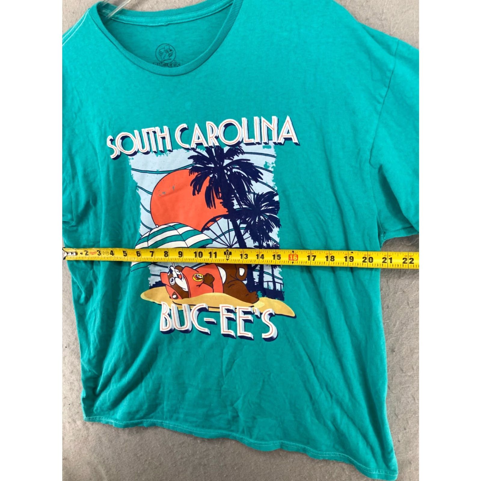 Vintage Bucees Mens TShirt XL Teal Beach Vacation Palm Tree Crew Neck Cotton Jersey Graphic Print Shirt Men XL Beach Theme 80s? Size US XL / EU 56 / 4 - 2 Thumbnail