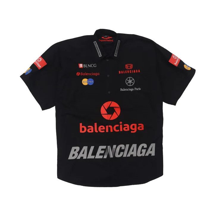 Balenciaga Balenciaga Black Embroidered Logo Short Sleeve Shirt Size US M / EU 48-50 / 2 - 1 Thumbnail