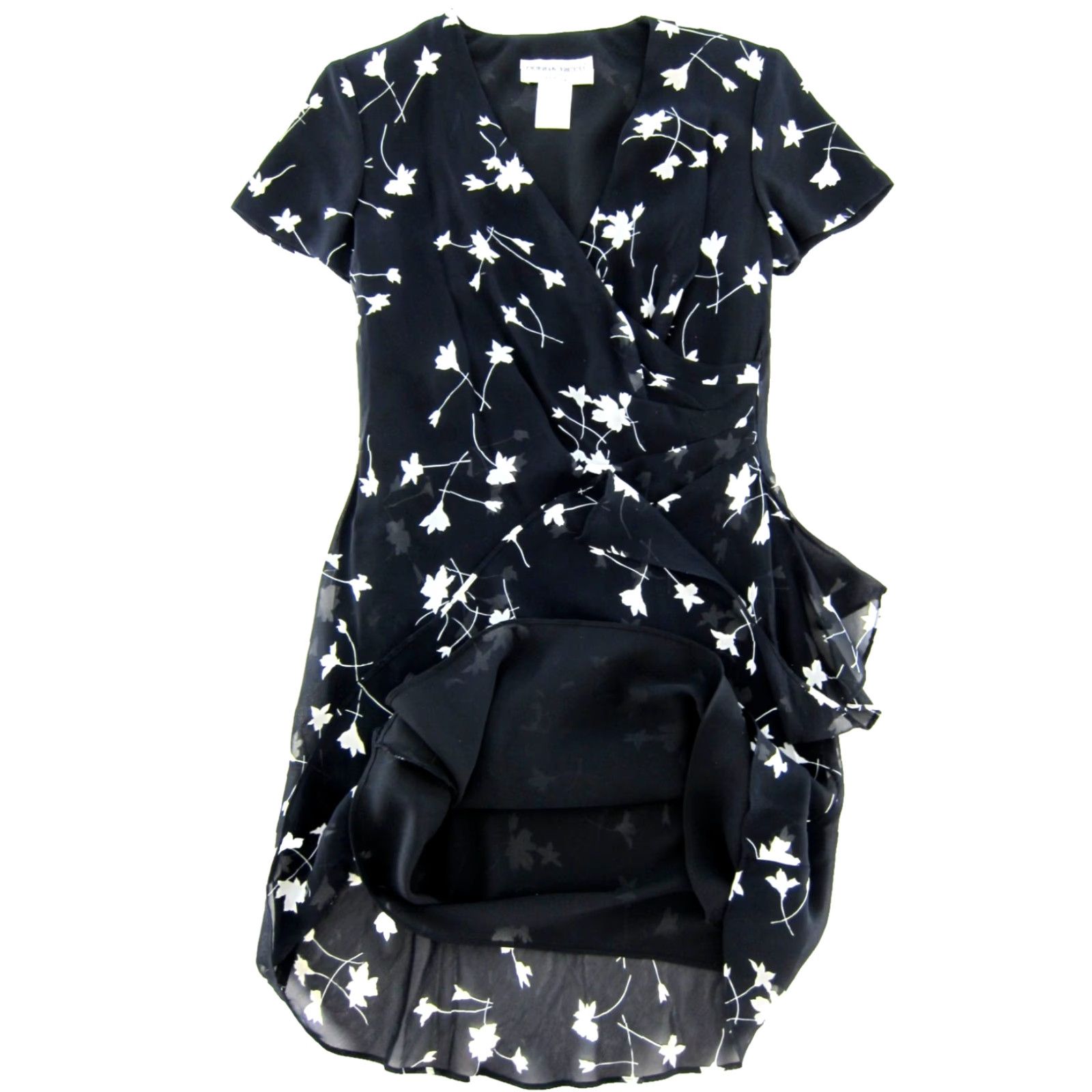 Vintage VINTAGE Donna Ricco New York Black White Floral V-Neck Short Sleeve Wrap Dress 6 Size 28" / US 6 / IT 42 - 5 Thumbnail