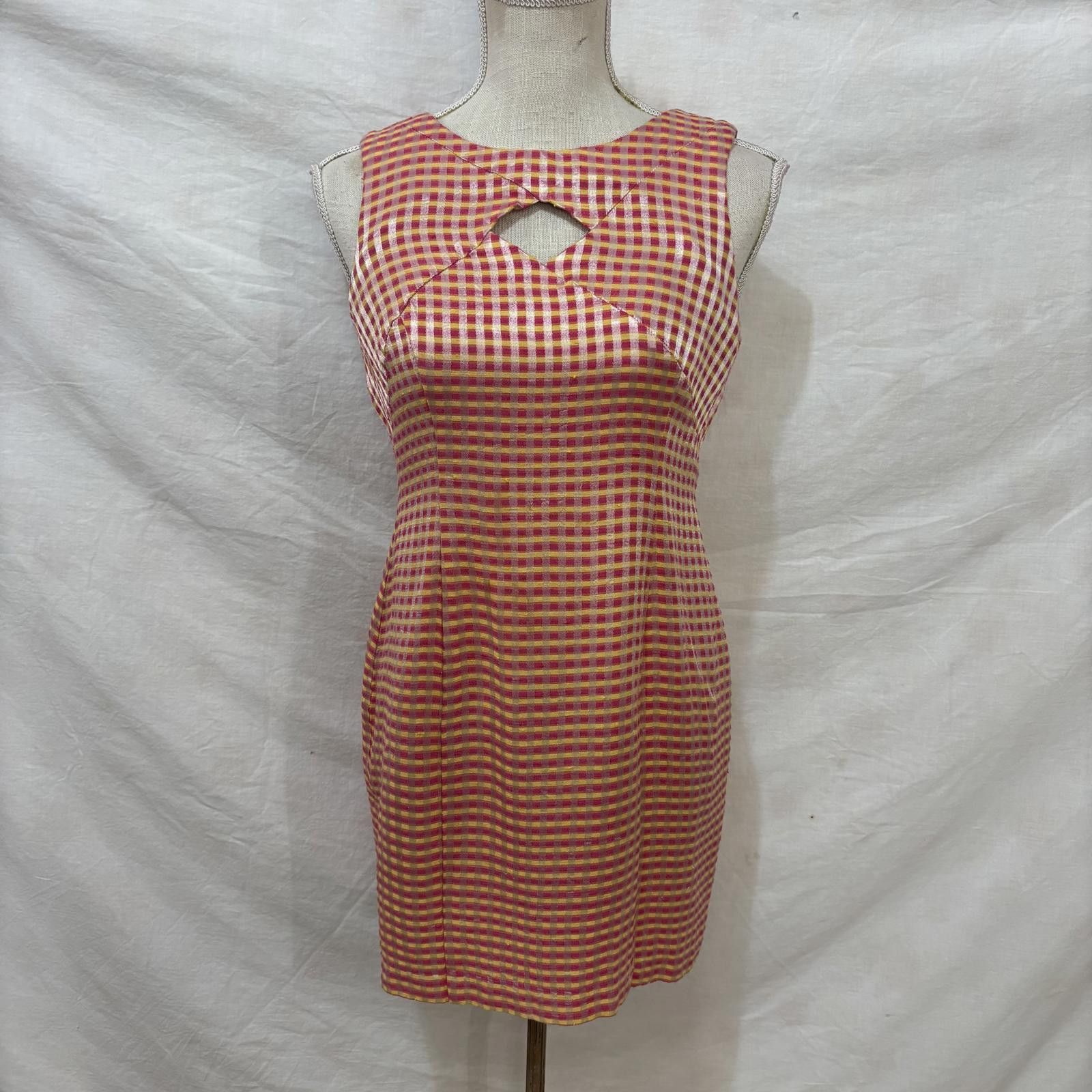 Other Vtg 90s keyhole yellow orange pink plaid mini dress Size M / US 6-8 / IT 42-44 - 1 Thumbnail