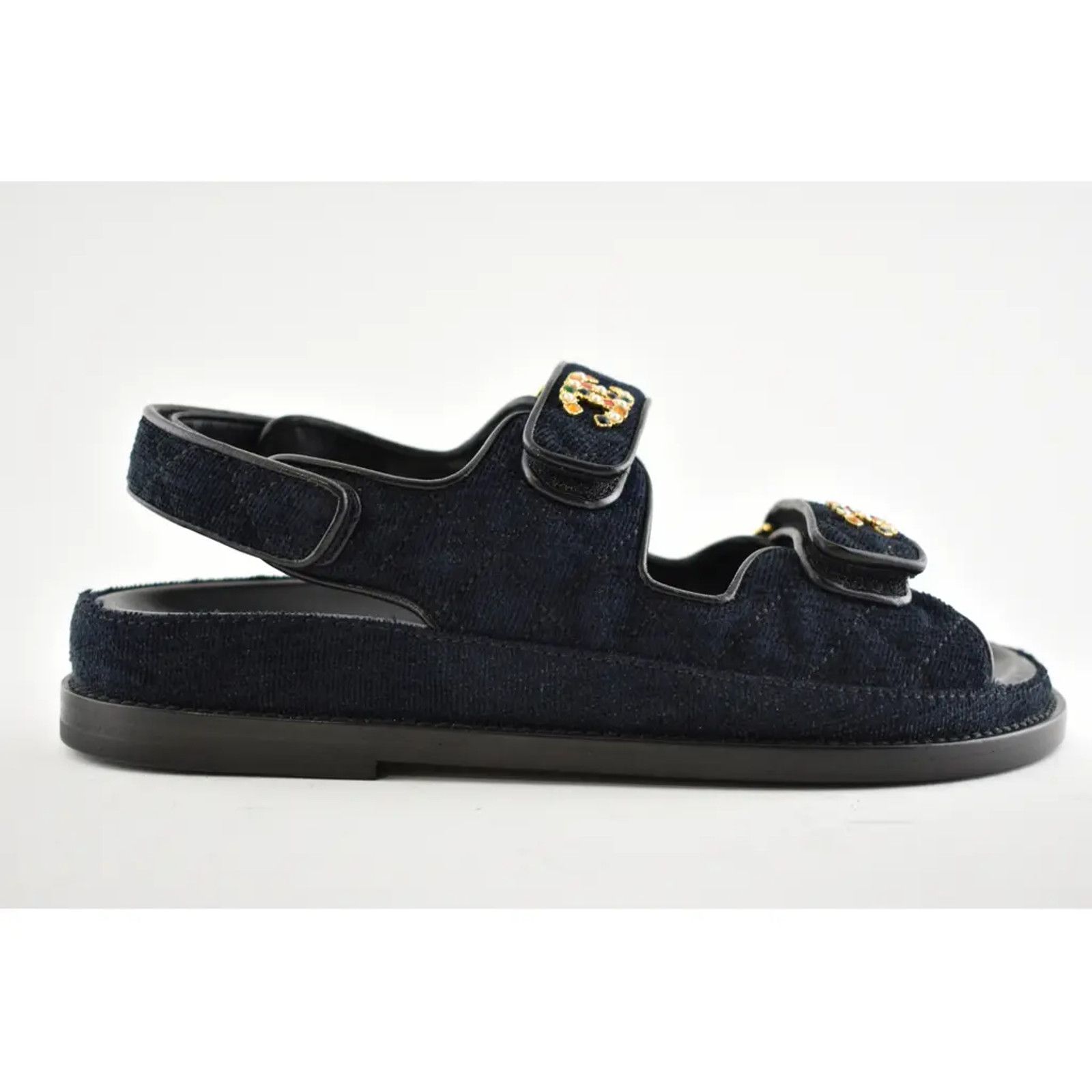 Chanel Chanel 21A Blue Velvet Denim CC Logo Mule Slide Strap Size US 5.5 / IT 35.5 - 2 Thumbnail