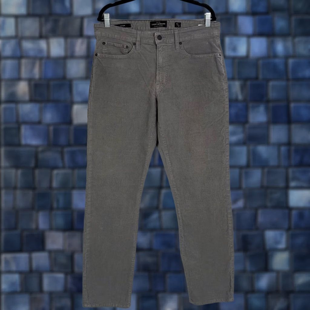 Lucky Brand Lucky Brand 121 Slim Men Grey Corduroy Pants 33x32 Chino Casual Modern Aesthetic Mens Size US 33 - 1 Thumbnail