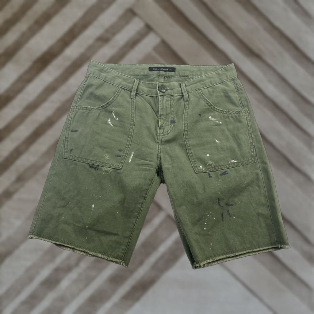 Cult Of Individuality VINTAGE Cult Of Individuality Women’s Surplus Shorts Sz 25 Distressed Paint Denim Shorts Womens, Green, 100% Cotton, Pockets, Flat Front Size 42" / US 20 - 1 Thumbnail
