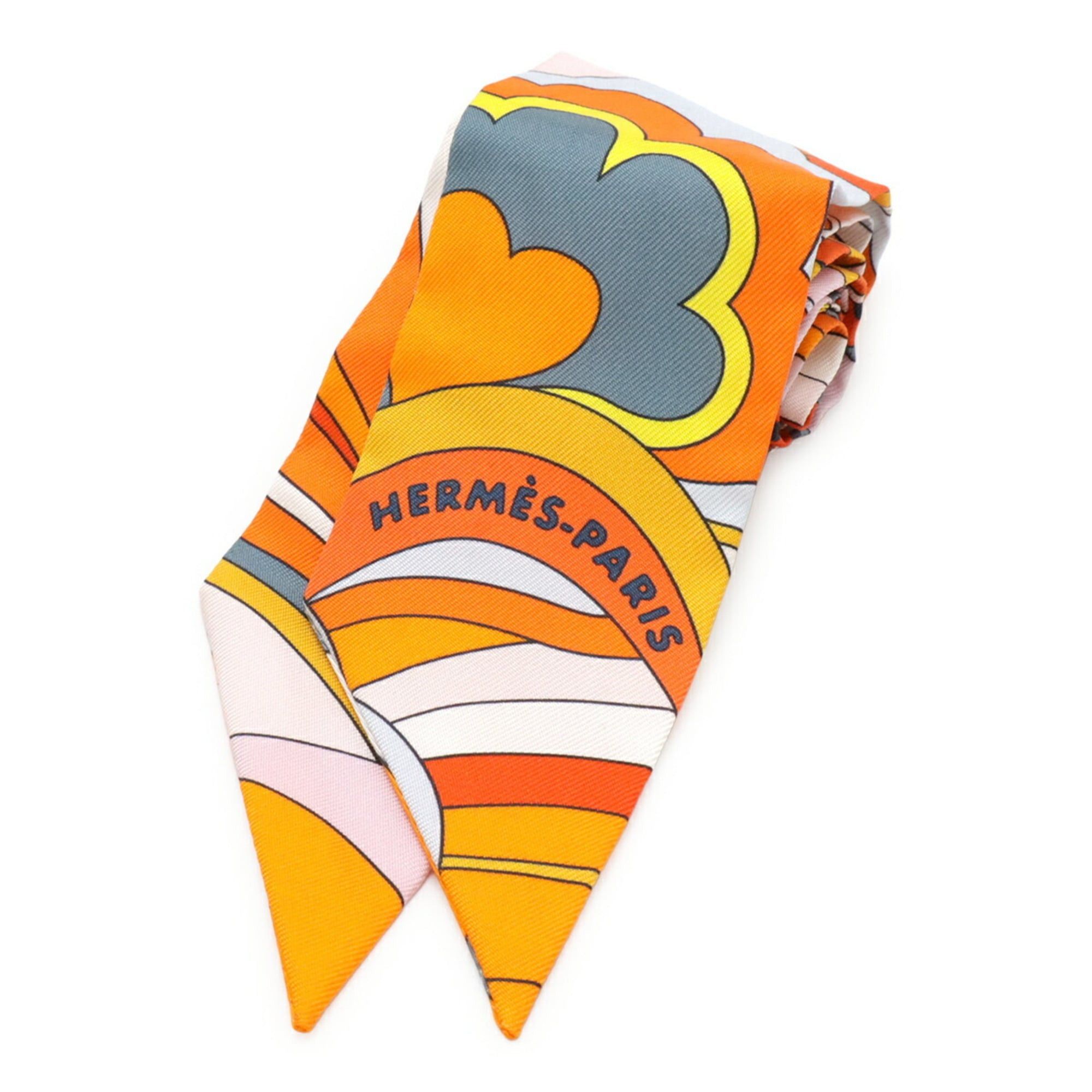 Hermes HERMES Twilly Scarf Muffler Handbag Faubourg Rainbow 100% Silk Orange Multicolor Size ONE SIZE - 1 Thumbnail