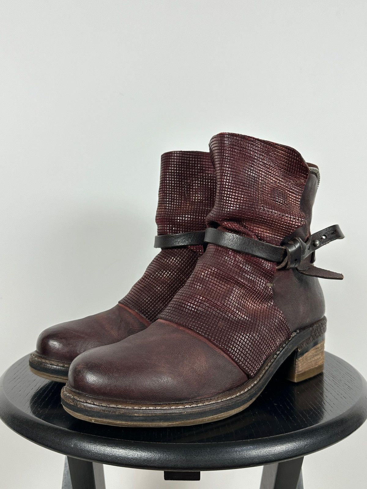A.S.98 A.S.98. Airstep Burgundy Leather Biker Ankle Boho Boots Size US 9 / IT 39 - 12 Thumbnail