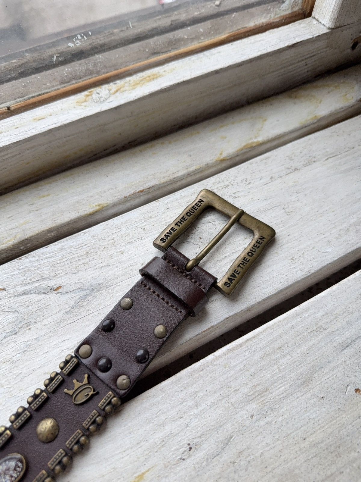 Japanese Brand RARE Save The Queen Vera Pelle Italian Studded Leather Belt Size ONE SIZE - 5 Thumbnail