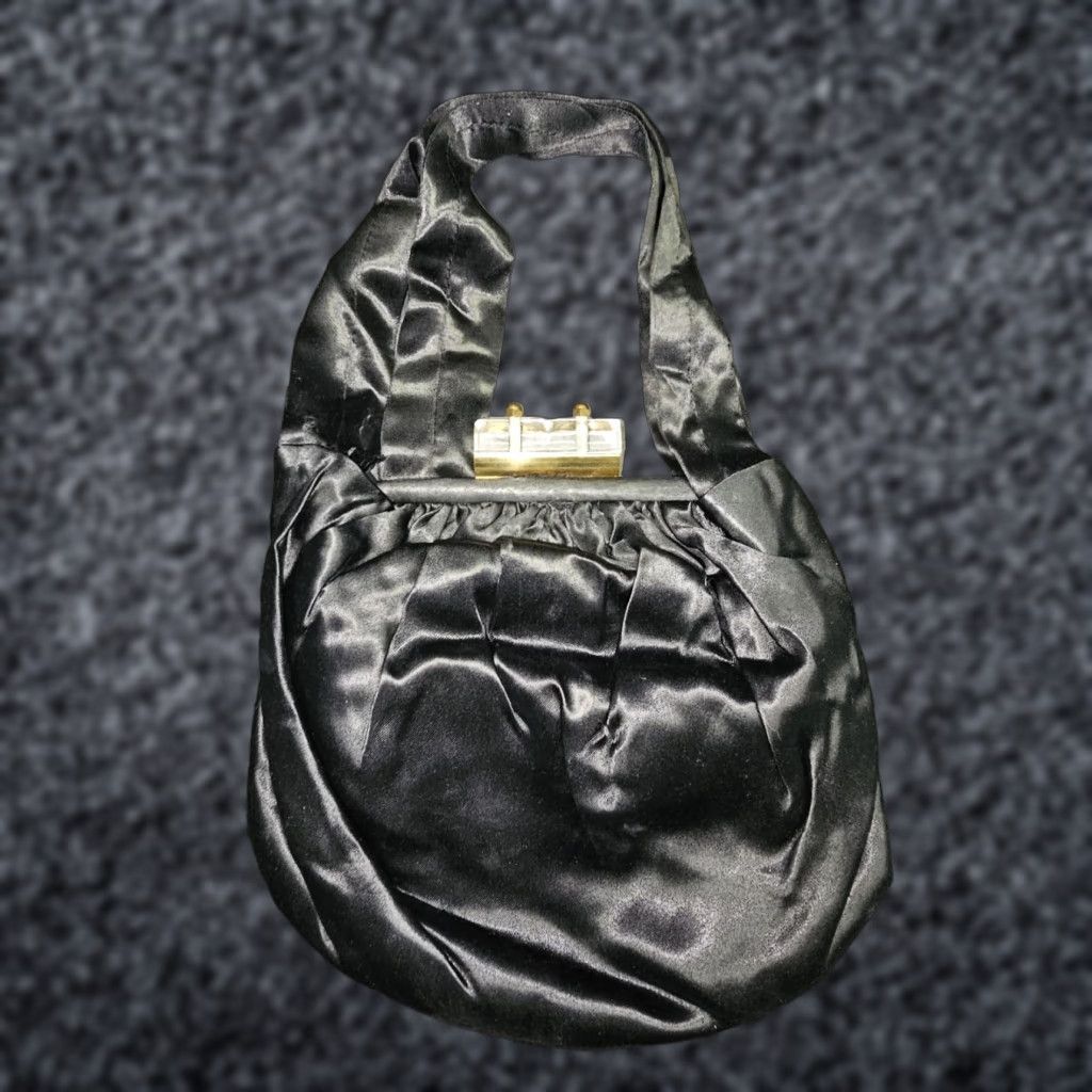 Vintage VINTAGE L & M Spot-Lite Black Silk Handbag Purse 1950's w/ Hinged Lucite Clasp Shoulder Bag Womens Size ONE SIZE - 1 Thumbnail