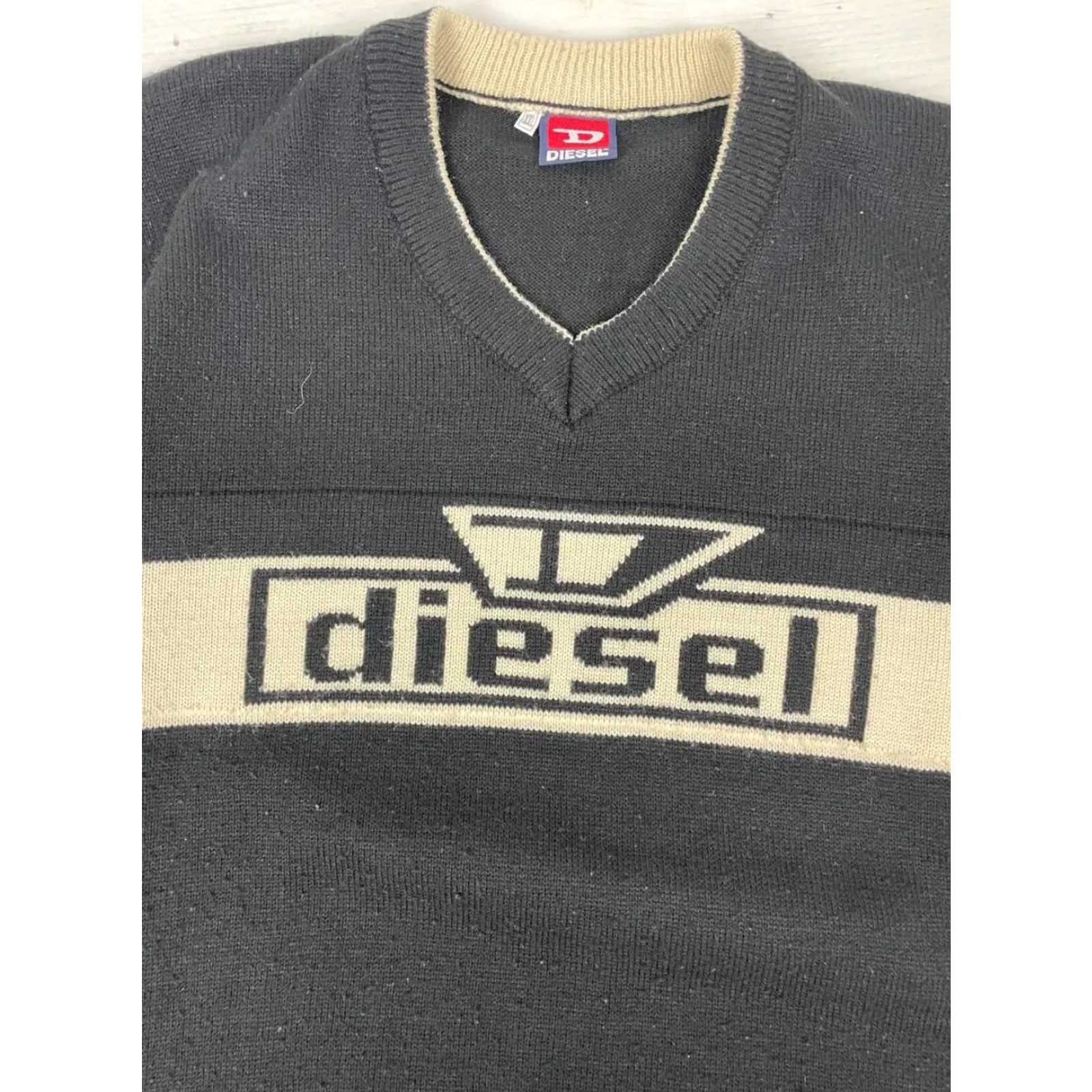 Diesel VINTAGE Diesel Knit Sweater V-Neck Big Logo 90s Men 2XL Black Size US XXL / EU 58 / 5 - 6 Thumbnail