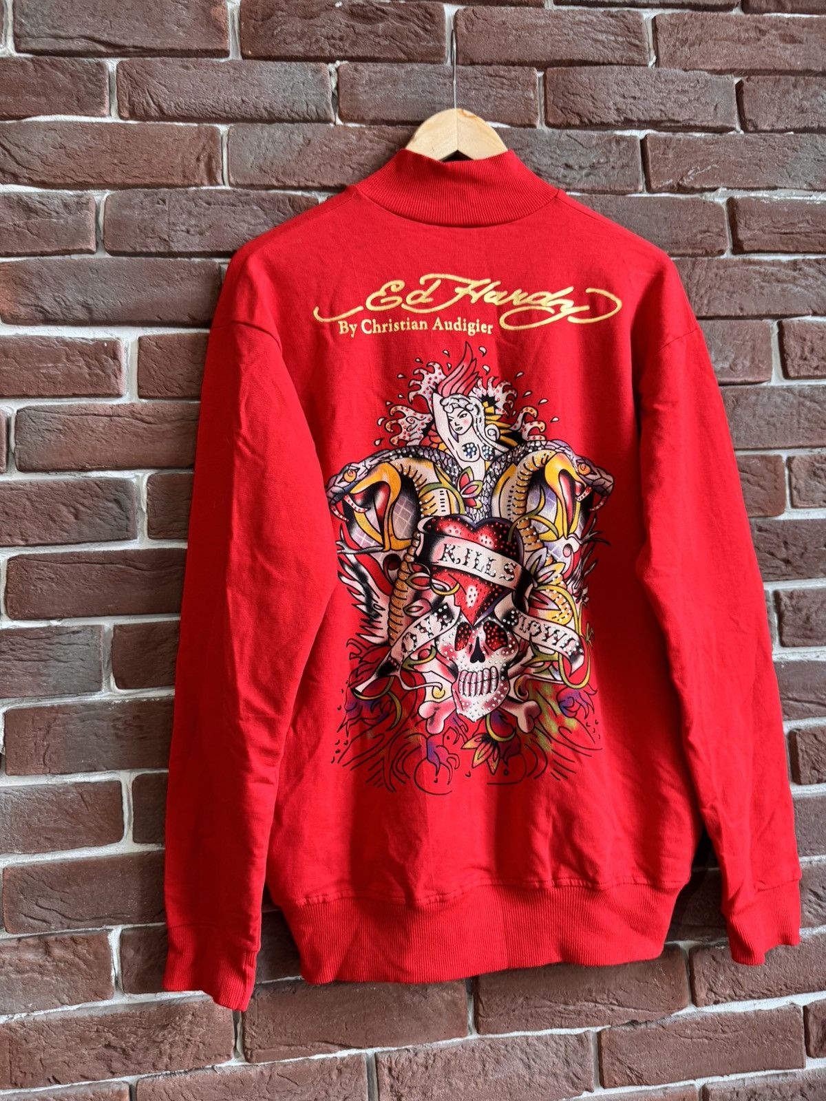 Christian Audigier Rare Ed Hardy Zip Sweatshirt Rhinestones Logo All Over Print Size US M / EU 48-50 / 2 - 5 Thumbnail