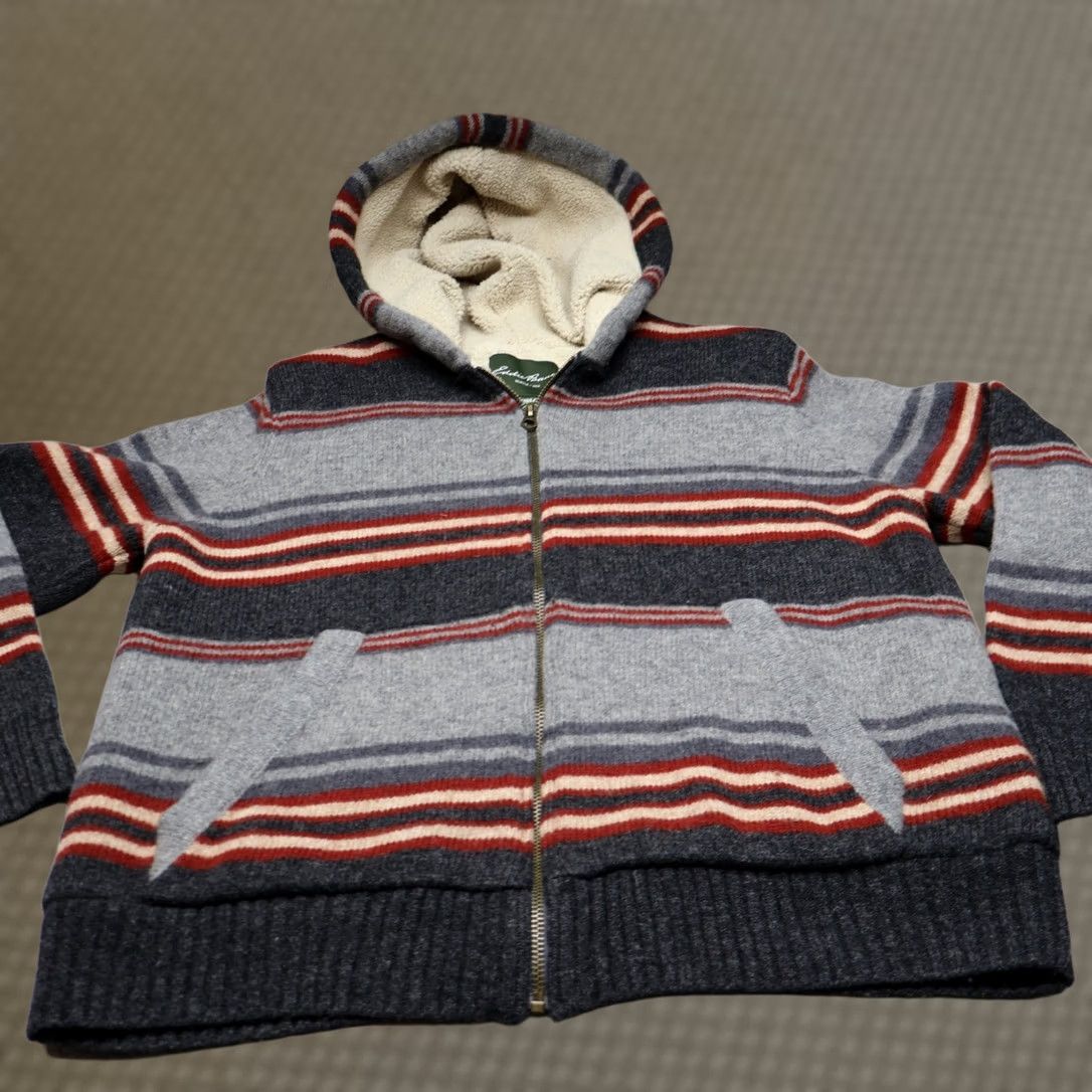 Eddie Bauer Eddie Bauer Hoodie Mens XL Grey Striped Sherpa Lined Wool Blend Knit Full Zip Size US XL / EU 56 / 4 - 1 Thumbnail