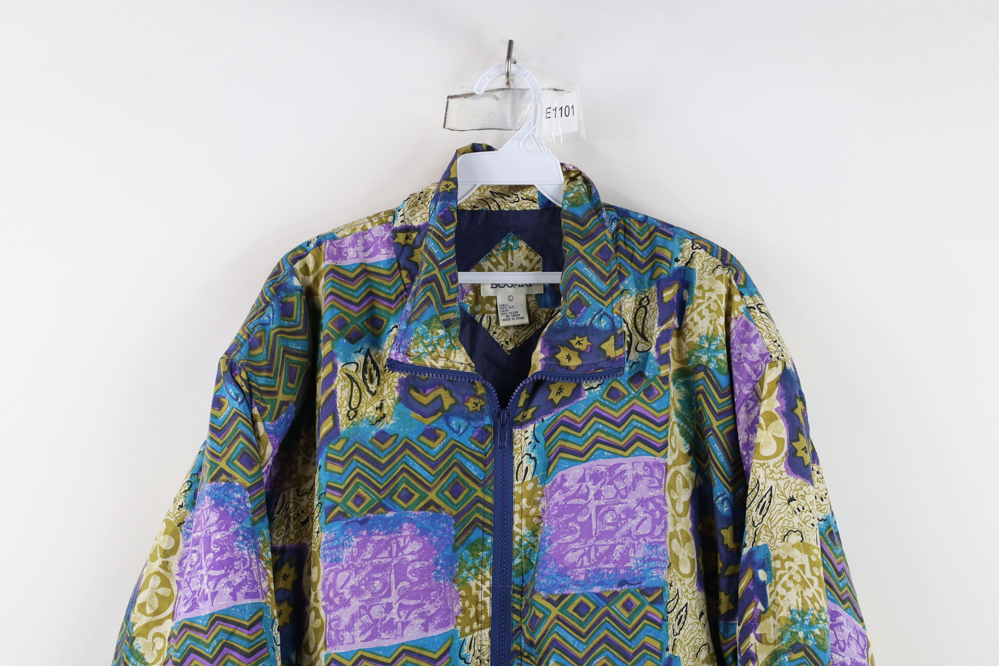 Vintage Vintage 90s Streetwear Abstract Geometric Silk Bomber Jacket Size L / US 10 / IT 46 - 2 Thumbnail