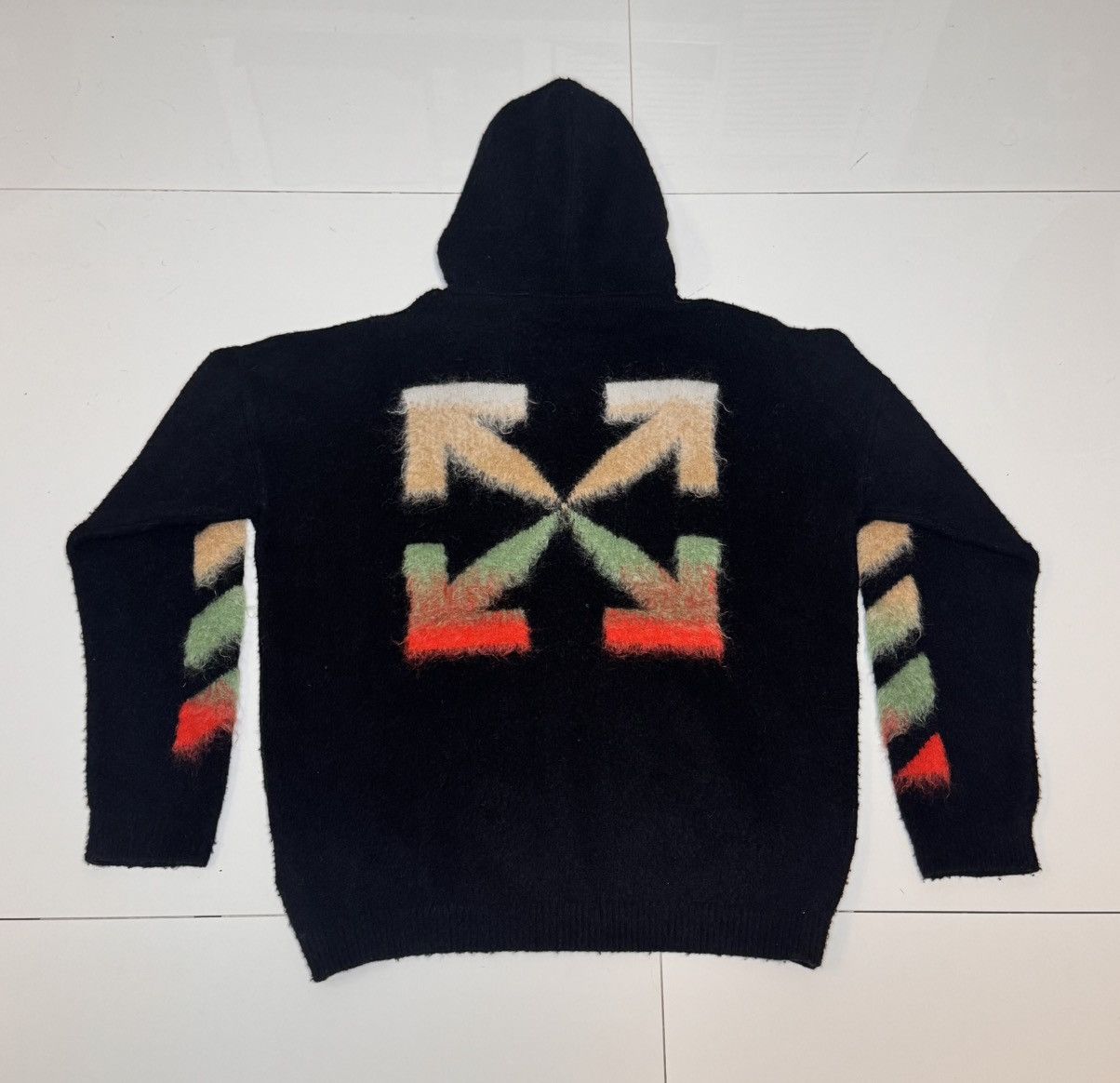 Off-White Off White Printed Brushed Mohair-Blend Zip-Up Hoodie Black Size US XL / EU 56 / 4 - 2 Thumbnail