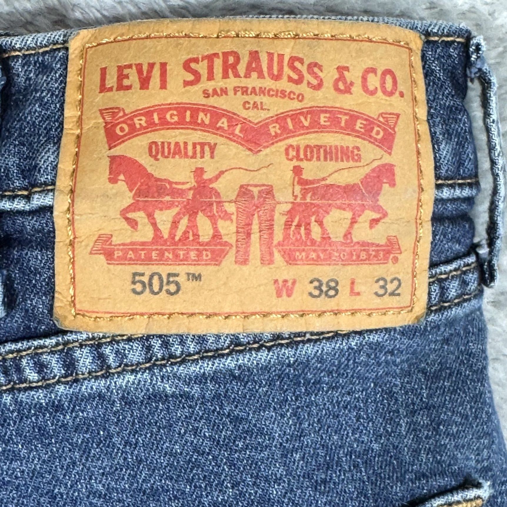 Levi's Levi's 505 Jeans Mens 38x32 Blue Stretch Straight Denim Medium Wash Pants Size US 38 / EU 54 - 3 Thumbnail