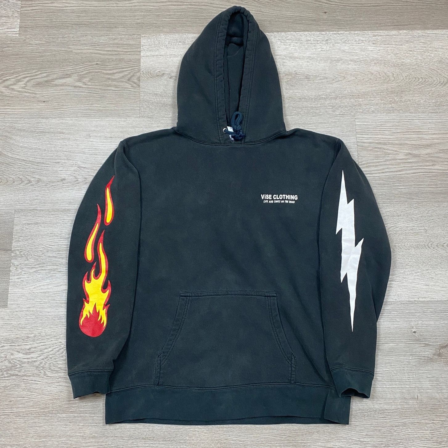 image of Avant Garde Vise Redtail Japanese Flame Lightning Hoodie Men's XL Biker in Black