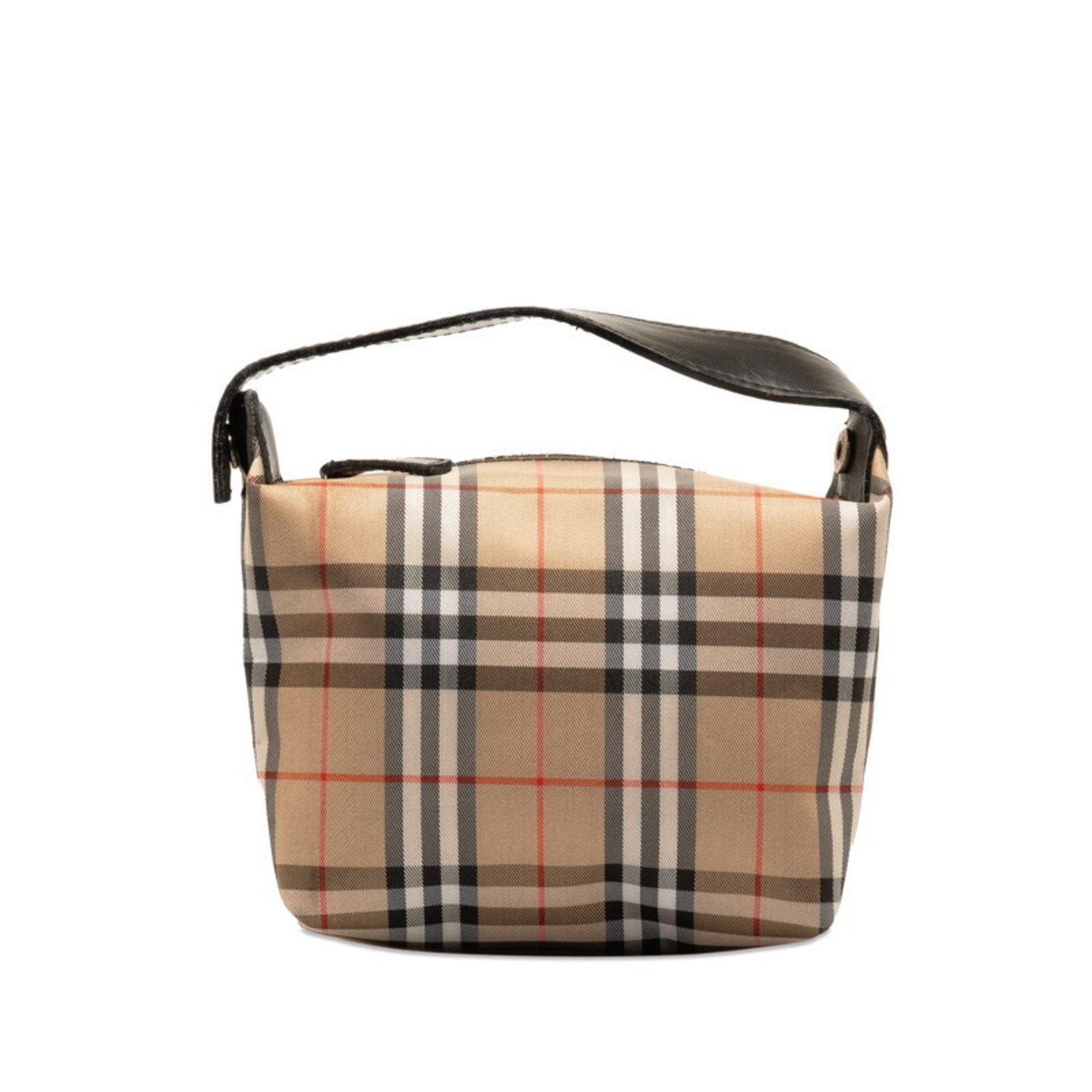 image of Burberry Nova Check Handbag Pouch Beige Black Nylon Leather Women's in White