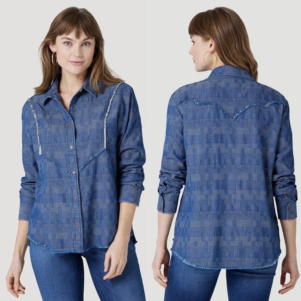Wrangler NWT New Wrangler Retro Subtle Fray Western Snap Shirt Size Size S / US 4 / IT 40 - 1 Thumbnail