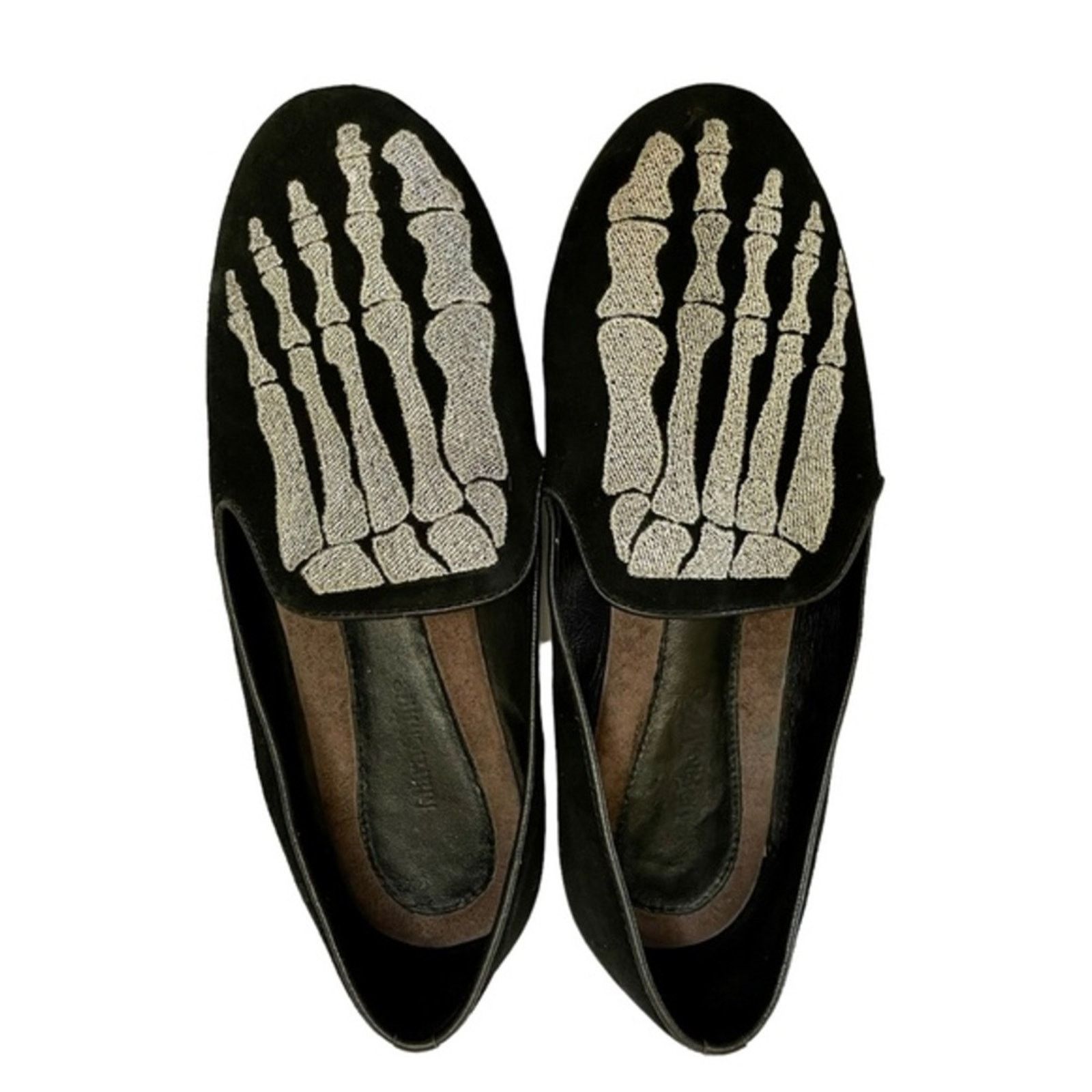 Other Mara & Mine Jem Skull Slippers Silver Skeleton Suede Flats Size US 5 / IT 35 - 4 Thumbnail