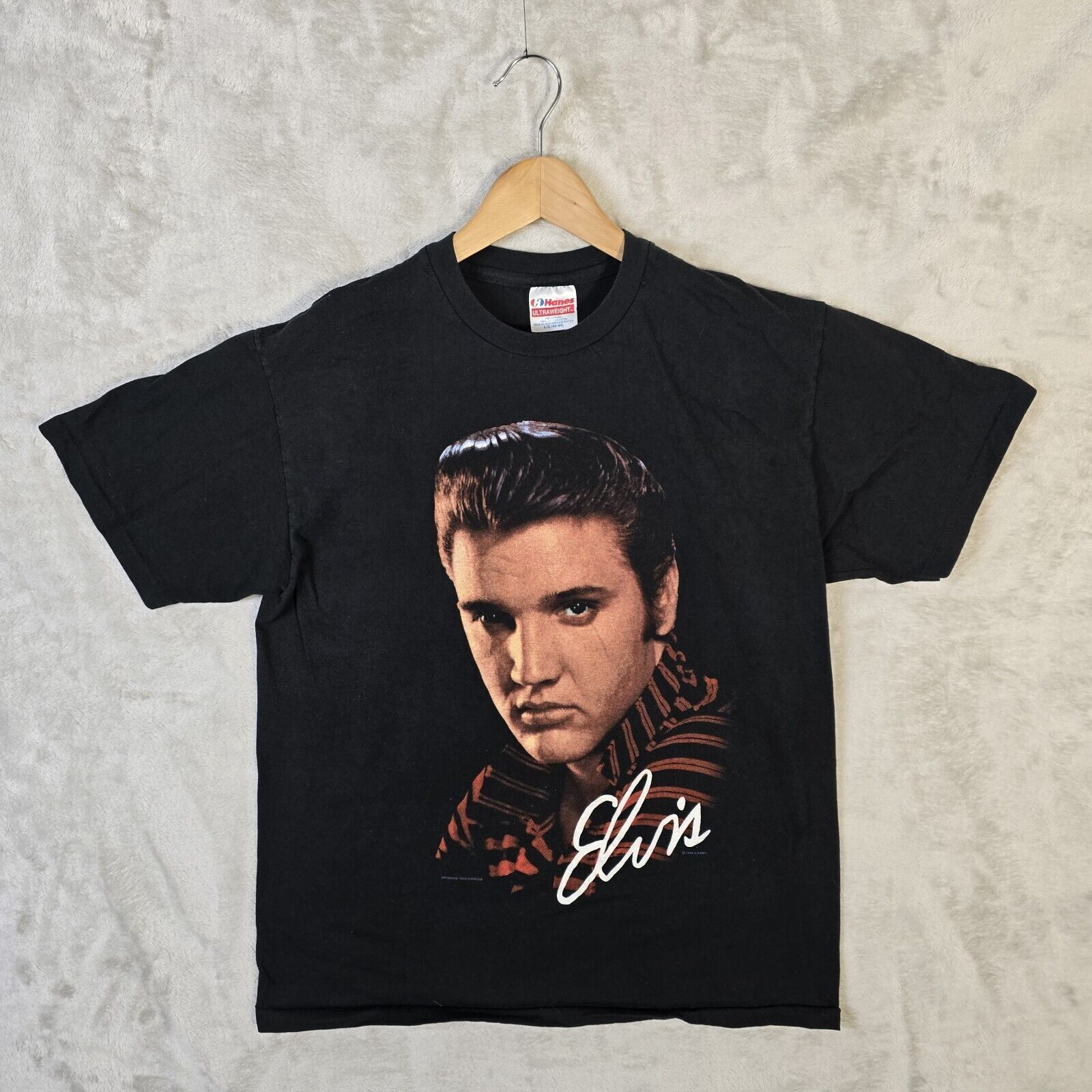 Hanes Vintage 1990 Elvis Presley Black Large Print Men's L T-Shirt Size US L / EU 52-54 / 3 - 2 Thumbnail