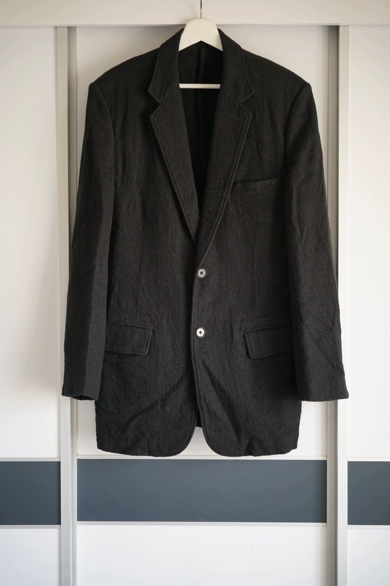 Yohji Yamamoto Yohji Yamamoto 12AW Men's Felted Wool Black Blazer Size US L / EU 52-54 / 3 - 1 Thumbnail