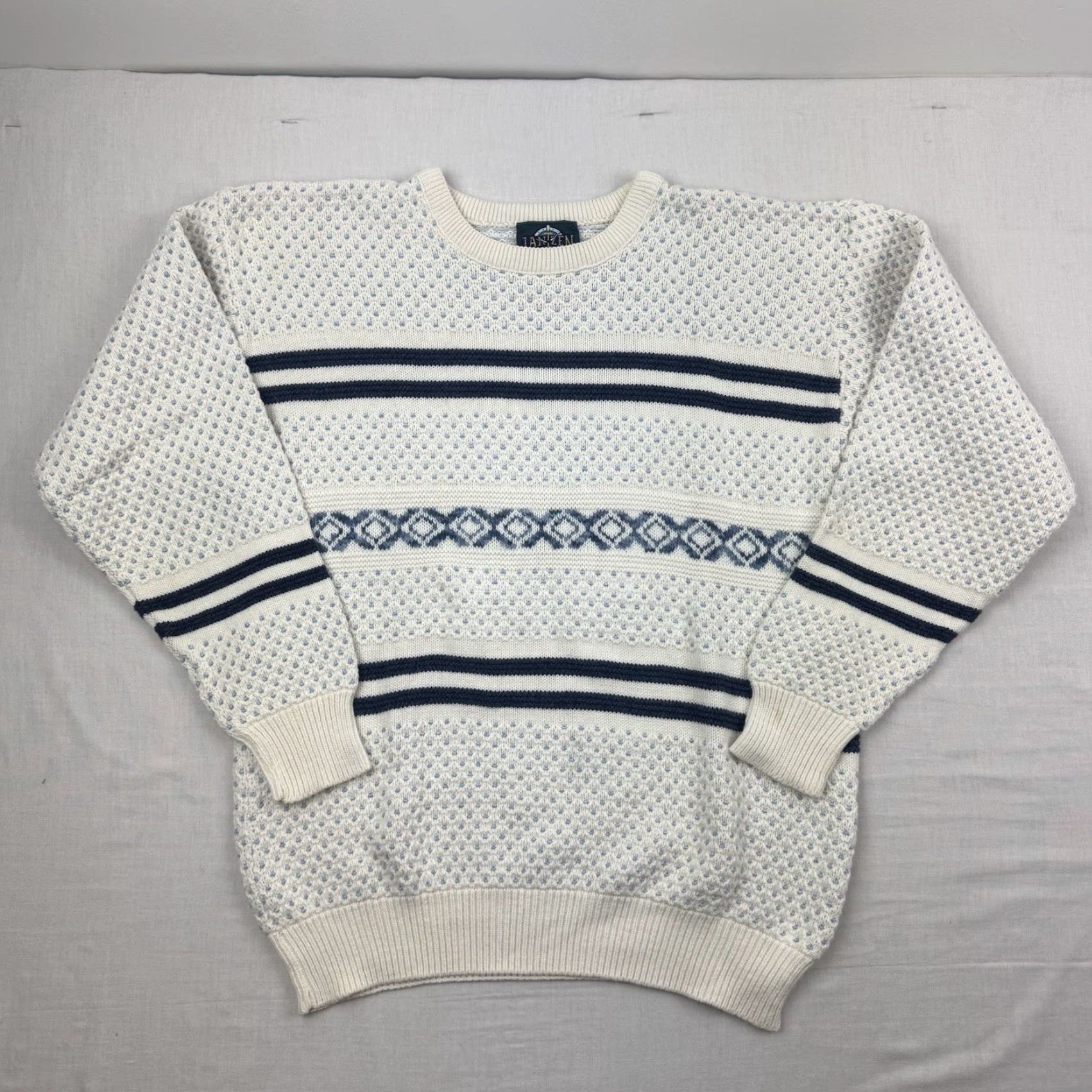 Jantzen VINTAGE Jantzen Sweater Striped Knit Pullover Womens Medium White 90s Classic Size M / US 6-8 / IT 42-44 - 2 Thumbnail