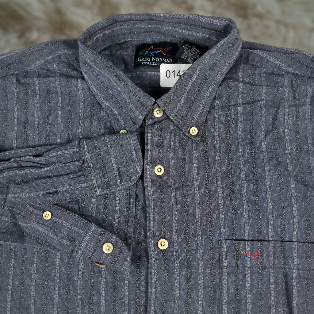 Vintage Greg Norman Gray Striped Button-Up Shirt Mens Long Sleeve Size Large - Damaged Size US L / EU 52-54 / 3 - 1 Thumbnail