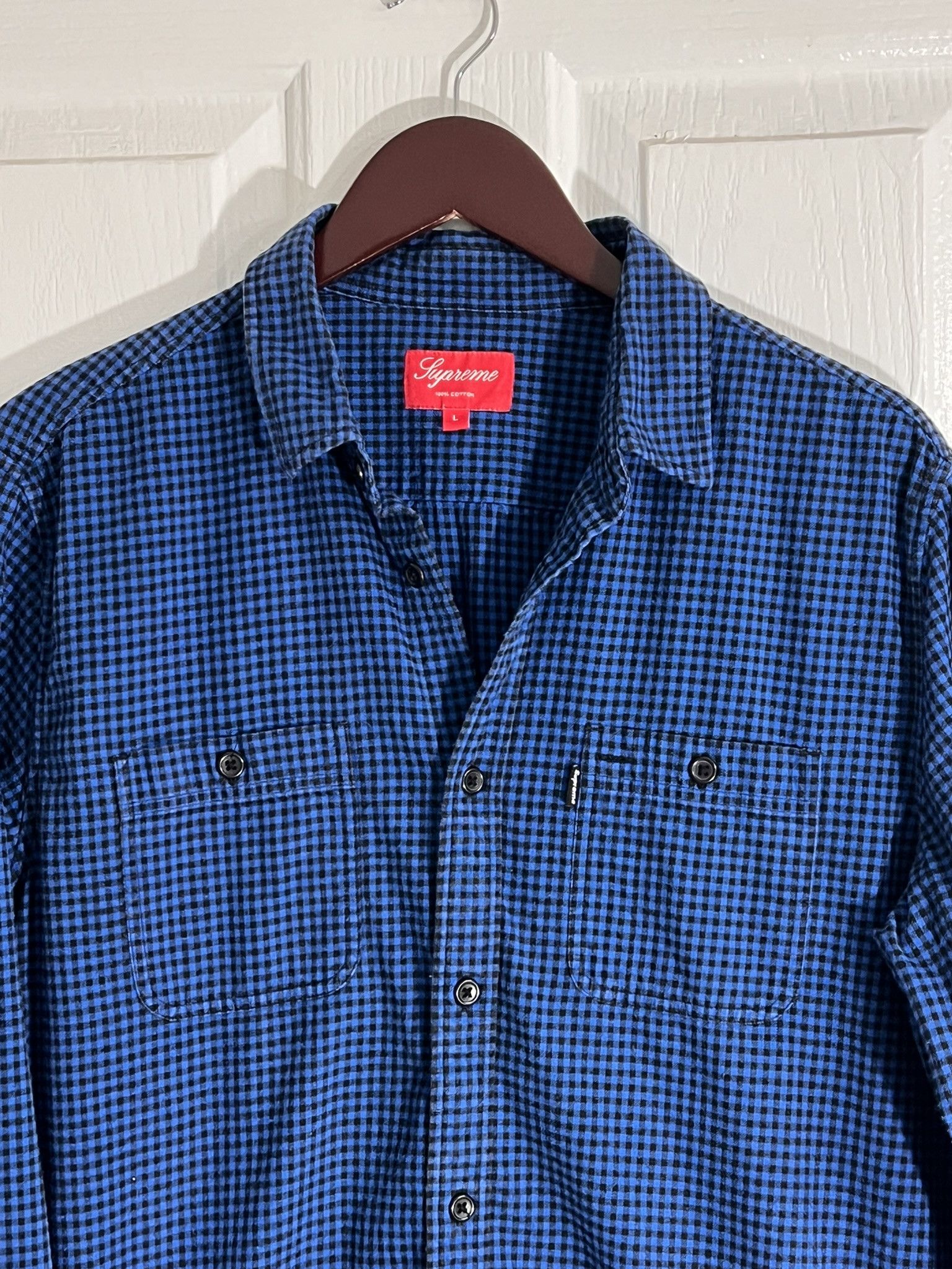 Supreme SUPREME Checker Plaid Flannel Long Sleeve Shirt Blue Large Size US L / EU 52-54 / 3 - 3 Thumbnail