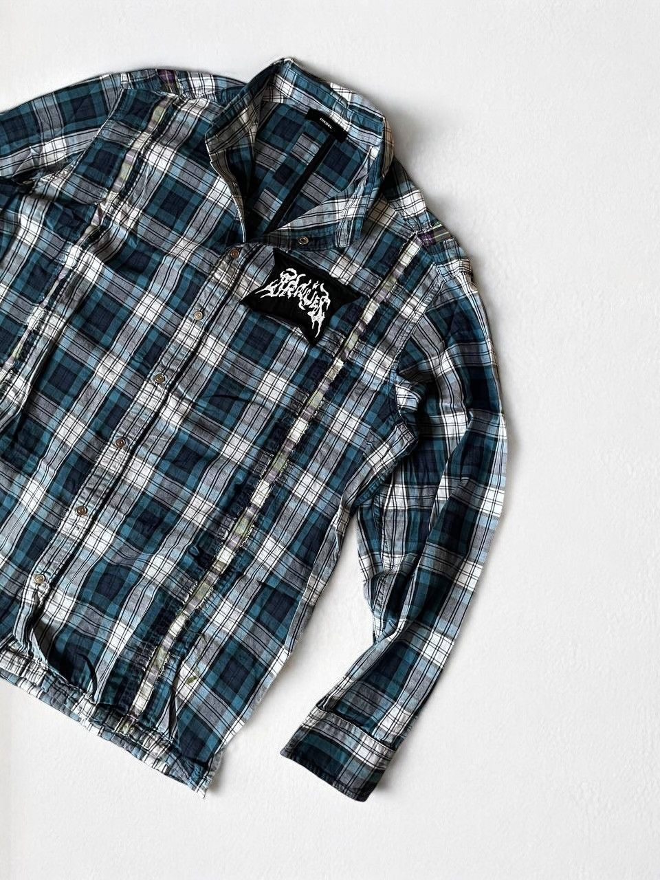 Designer × Diesel × Vintage DIESEL PATCHWORK CHECKED PLAID SHIRT FLANNEL ARTWORK y2k Size US M / EU 48-50 / 2 - 4 Thumbnail