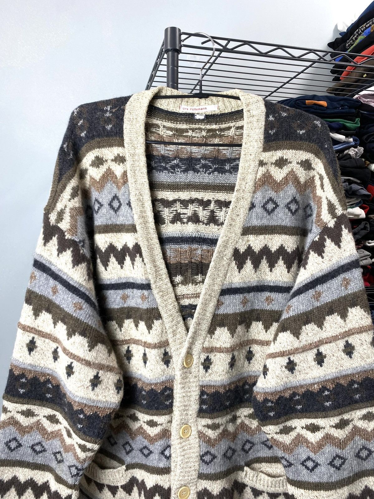 Vintage Rare! Vintage 80’s Knit Pattern Cardigan Sweater Travis Size US M / EU 48-50 / 2 - 2 Thumbnail