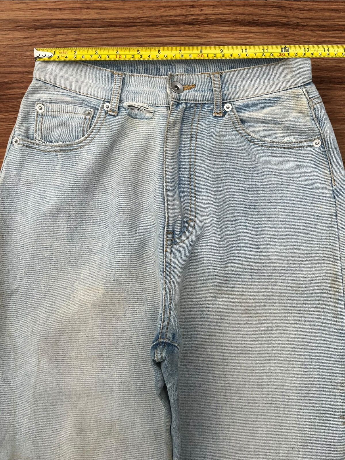 Zara Vintage Light Blue Dirty Washed Frayed Straight Leg Jeans Size 26" / US 2 / IT 38 - 10 Thumbnail
