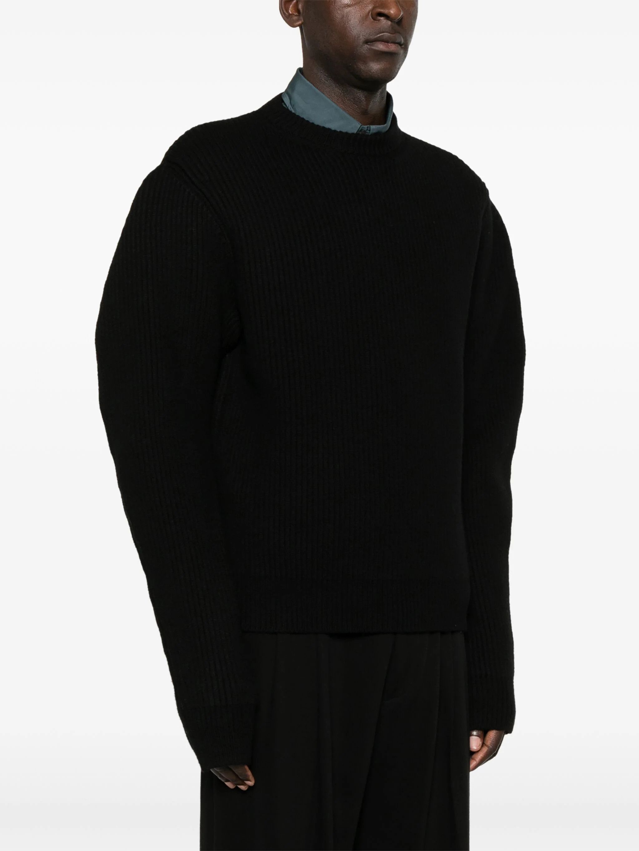 Jil Sander o1s22i1n1024 Oversized Ribbed Wool Pullover Sweater in Black Size US M / EU 48-50 / 2 - 3 Thumbnail