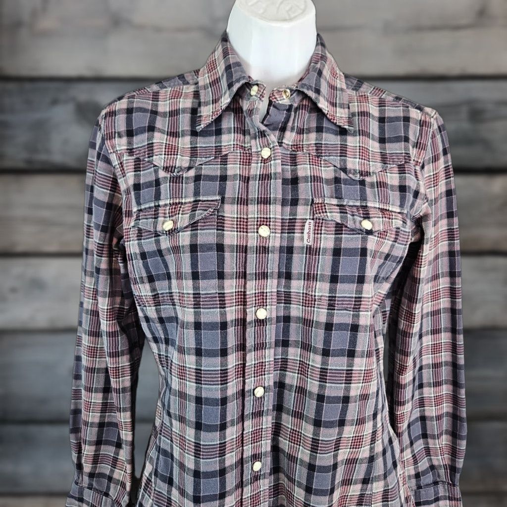 Carhartt VINTAGE Carhartt Shirt Womens Pearl Snap Flannel XS Purple Pink Plaid Cotton Button-Up Long Sleeve Size XS / US 0-2 / IT 36-38 - 1 Thumbnail