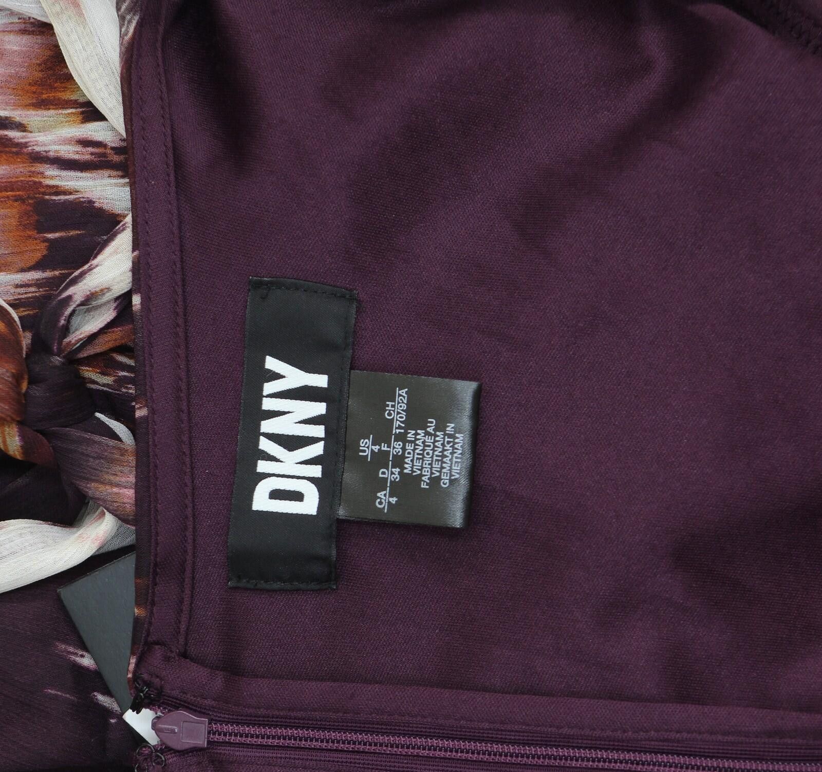 DKNY Nwt Dkny Puff Sheer Sleeves Dress Raisin Purple Multi 4 Size S / US 4 / IT 40 - 4 Thumbnail