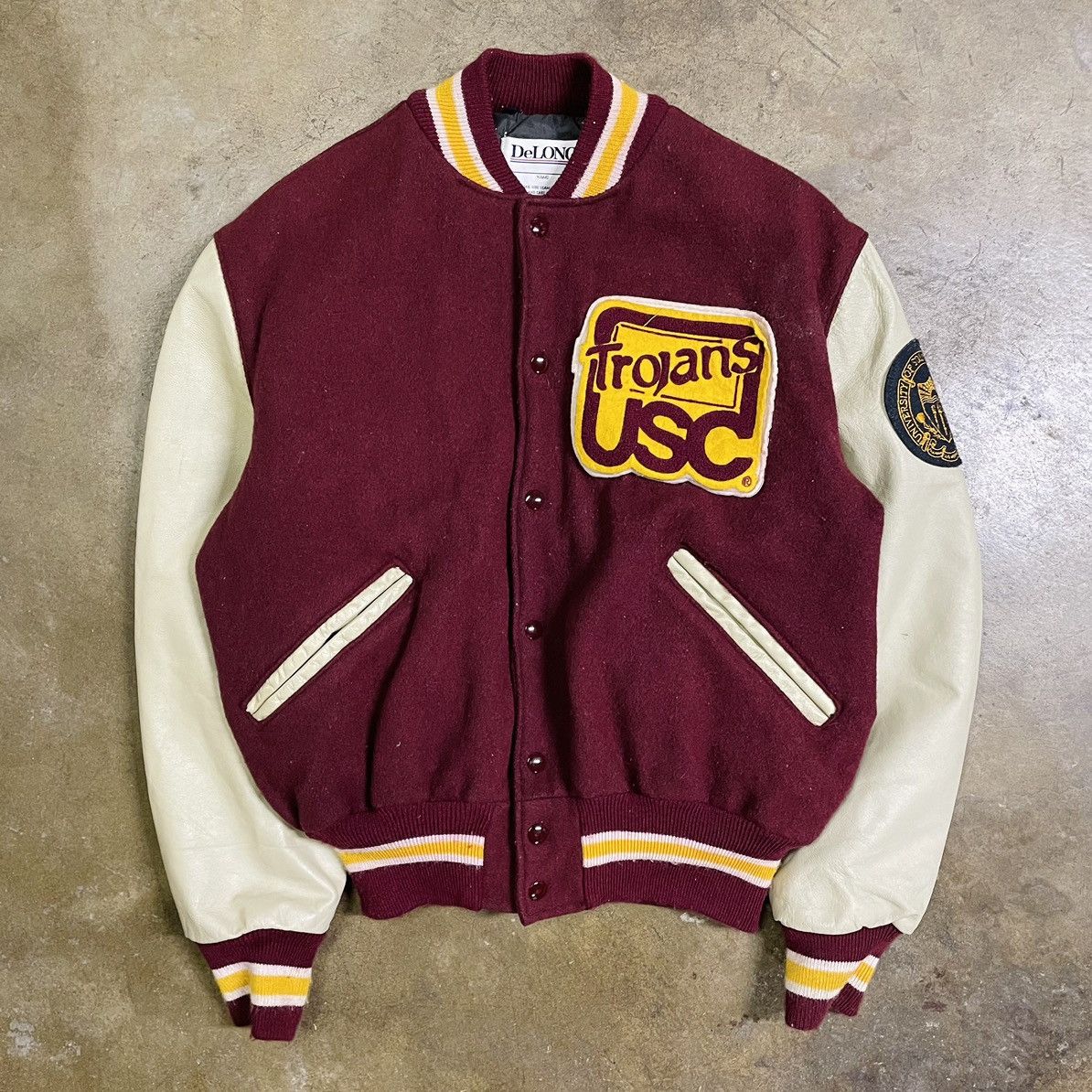 image of Collegiate x Delong Vintage Delong USC Trojans Varsity Jacket in Maroon, Men's (Size Large)