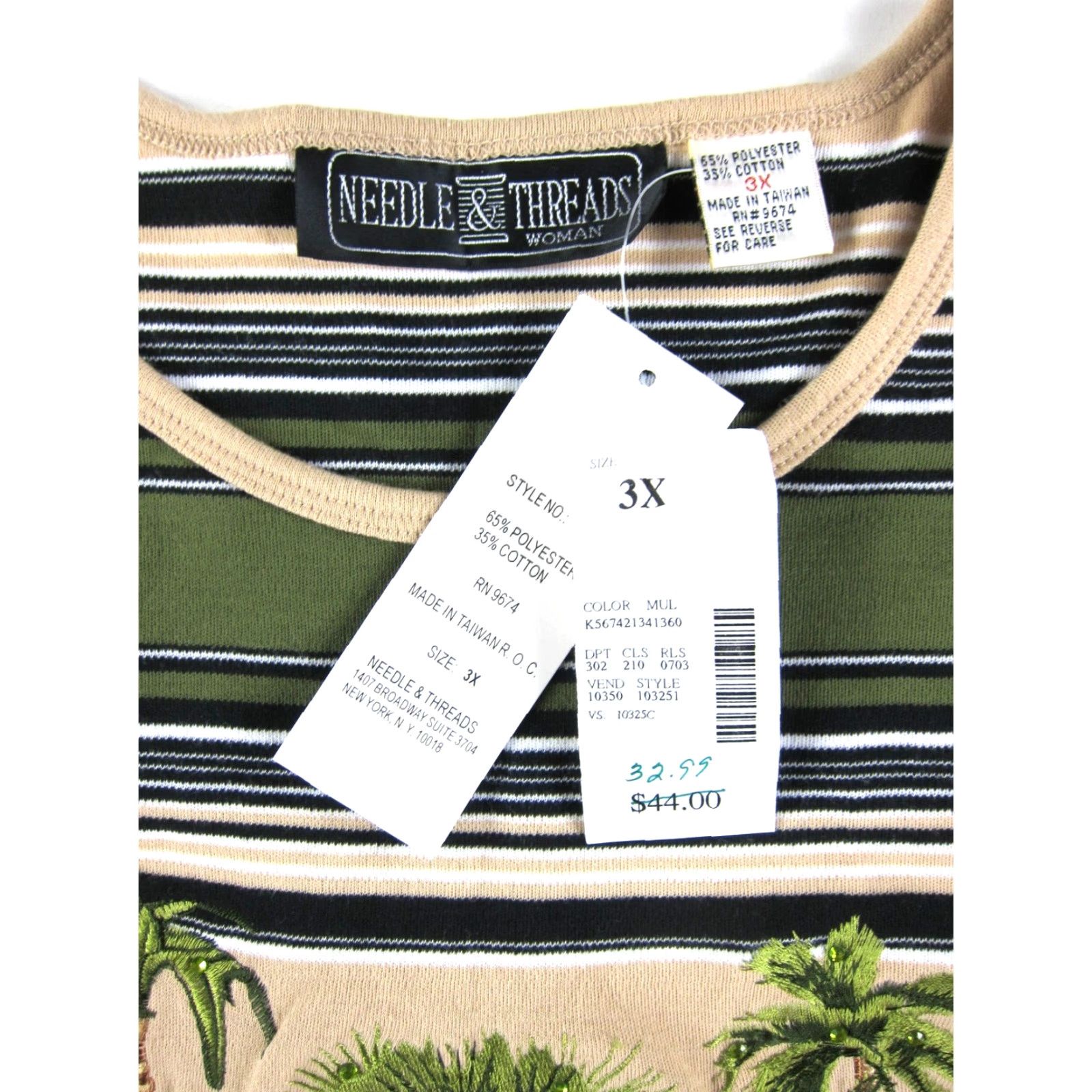 Vintage VINTAGE Needle & Threads Blouse Shirt 3X Women Green Striped Animal Cotton Top 3X Womens Vintage Animal Theme Striped Short Sleeve Round Neck 3X Size XXL / US 16-18 / IT 52-54 - 3 Thumbnail