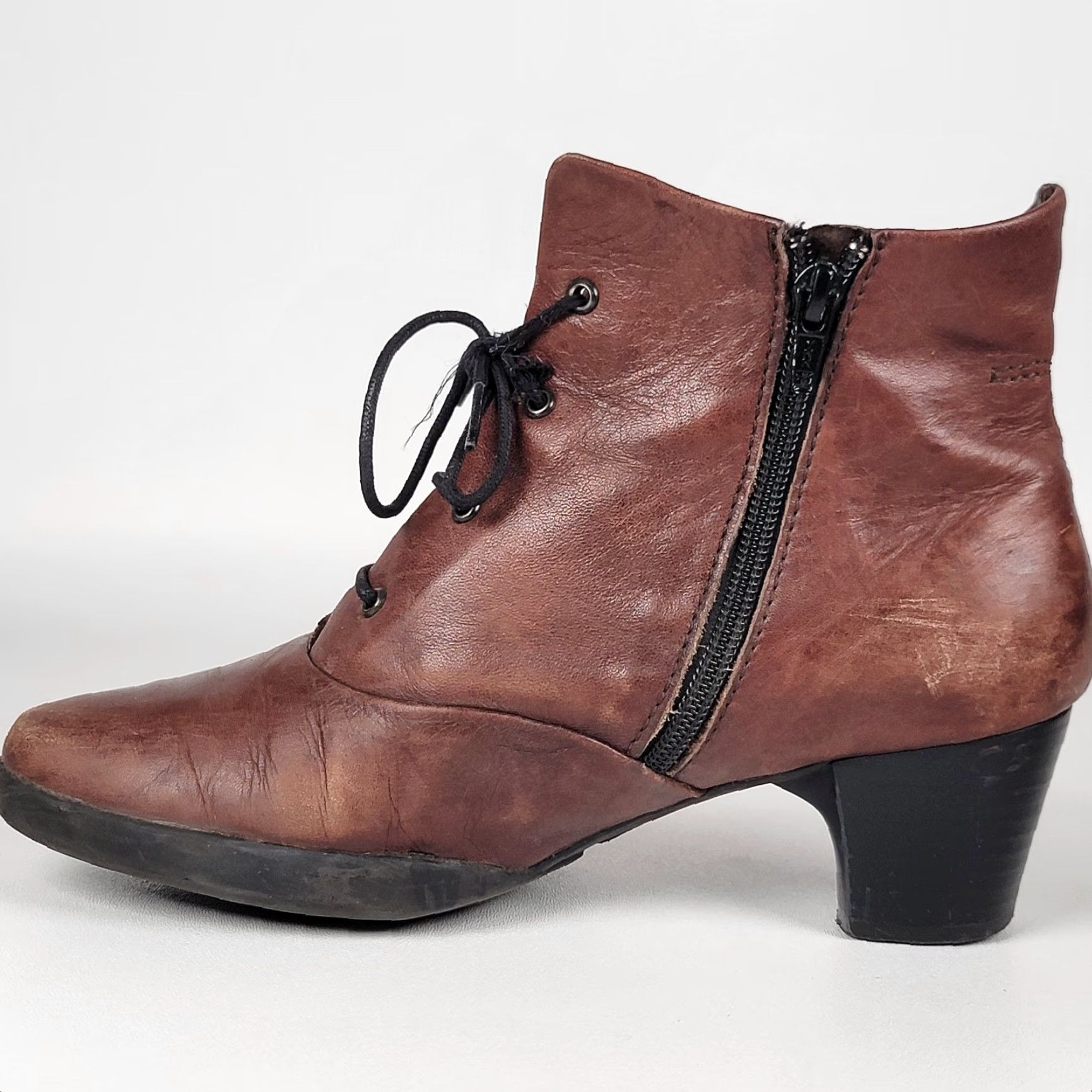 Vintage Wolky Comfort Boots COGNAC Brown LEATHER Jacquerie WOMEN'S Size 39 Boots Ankle Zip Rubber Wedge Round Toe Leather Women Size US 9 / IT 39 - 4 Thumbnail