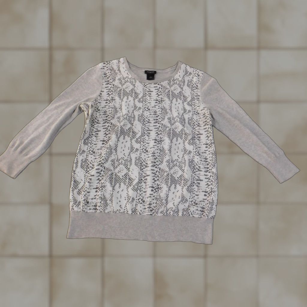 Ann Taylor Ann Taylor Sweater Pullover Crew Neck Long Sleeve Gray Cotton Knit Geometric Stretch, S, Casual, Regular, Women, Classic Fit Size S / US 4 / IT 40 - 1 Thumbnail