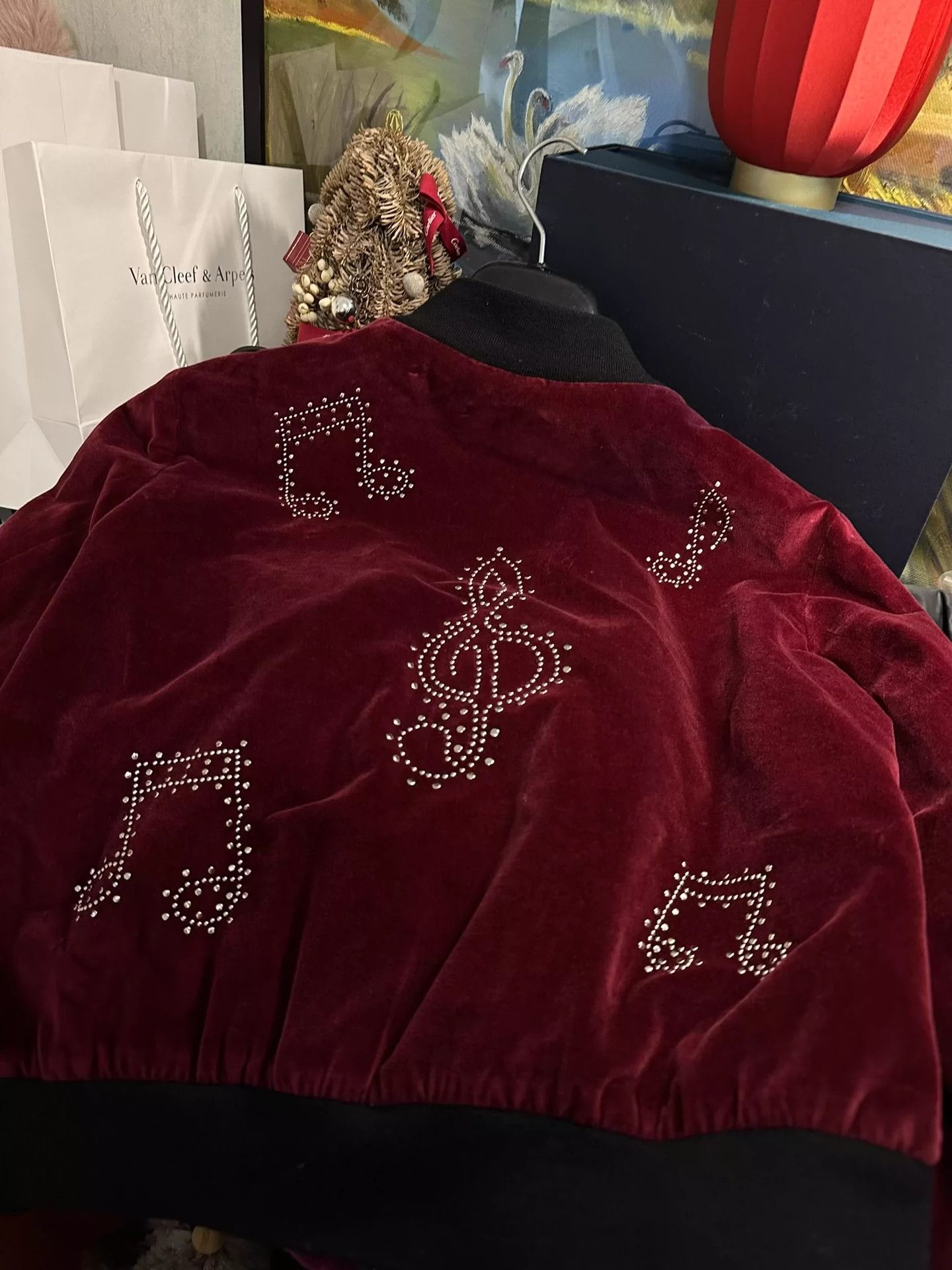 Saint Laurent Paris Red velvet note jacket