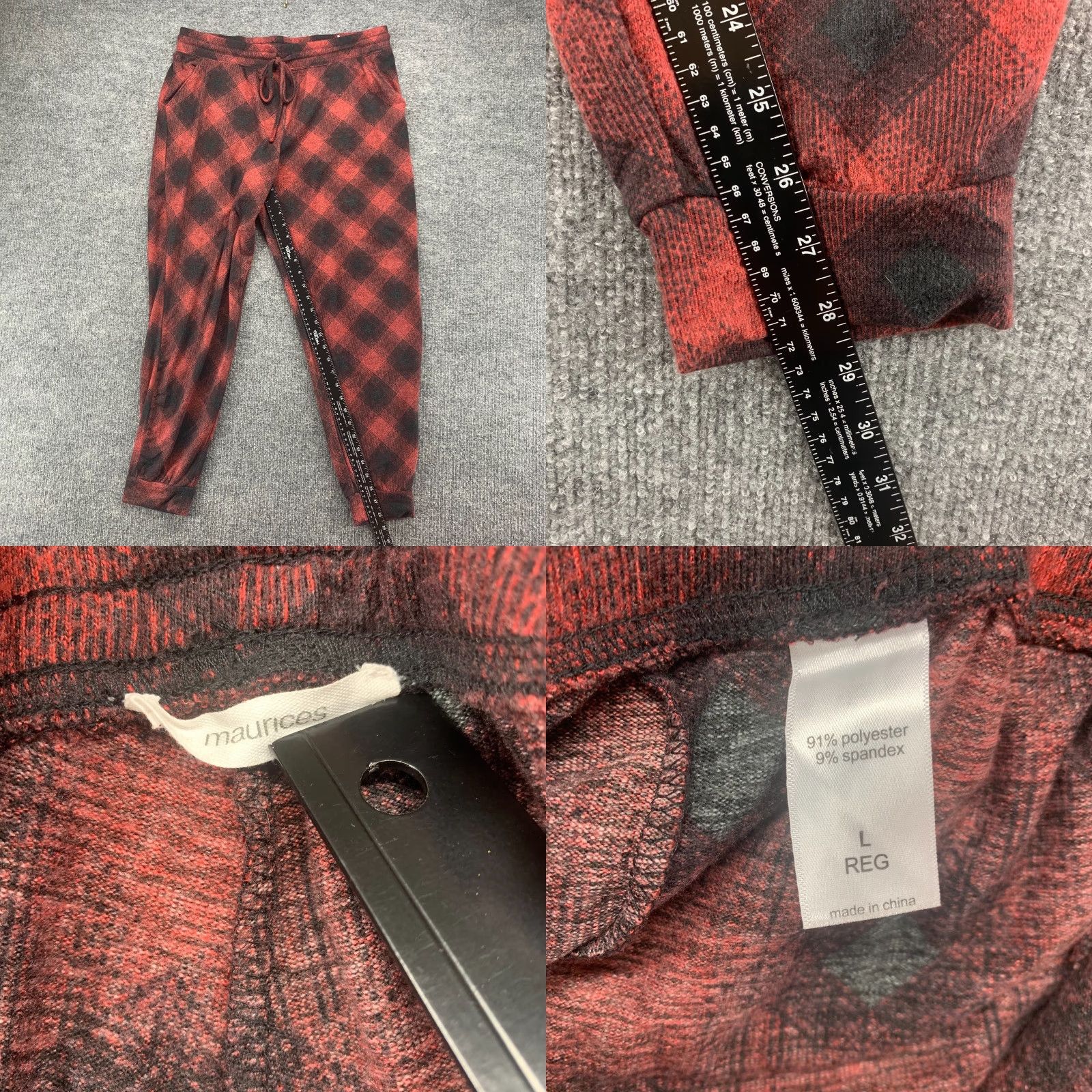 Vintage Maurices Pants Womens Large Red Plaid Jogger Stretch Pullon Drawstring Pocket 34 Size 36" / US 14 / IT 50 - 8 Thumbnail