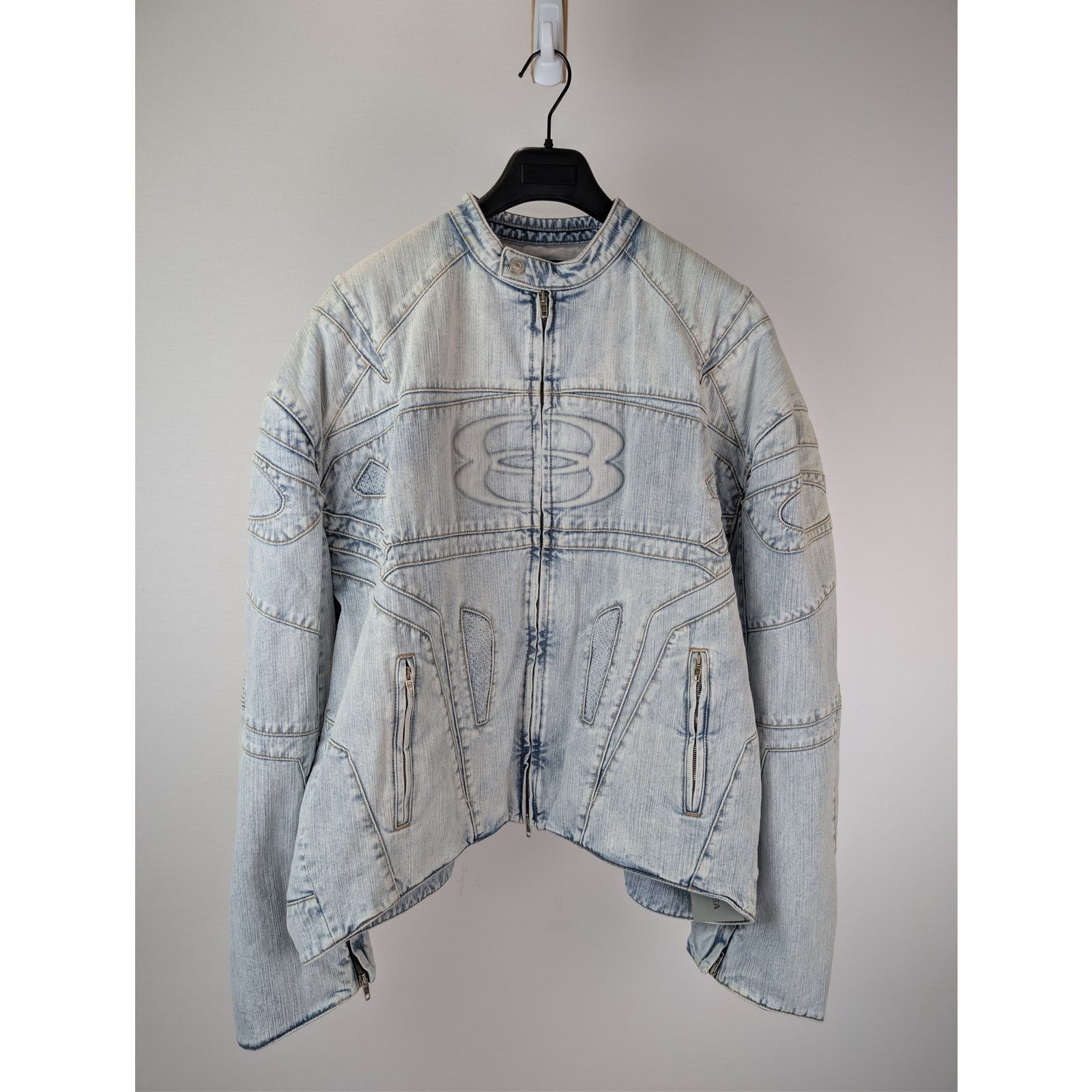 Balenciaga o1rshd1 Italian Indigo Ring Denim Racer Jacket Bleached Ring Size US XL / EU 56 / 4 - 1 Thumbnail