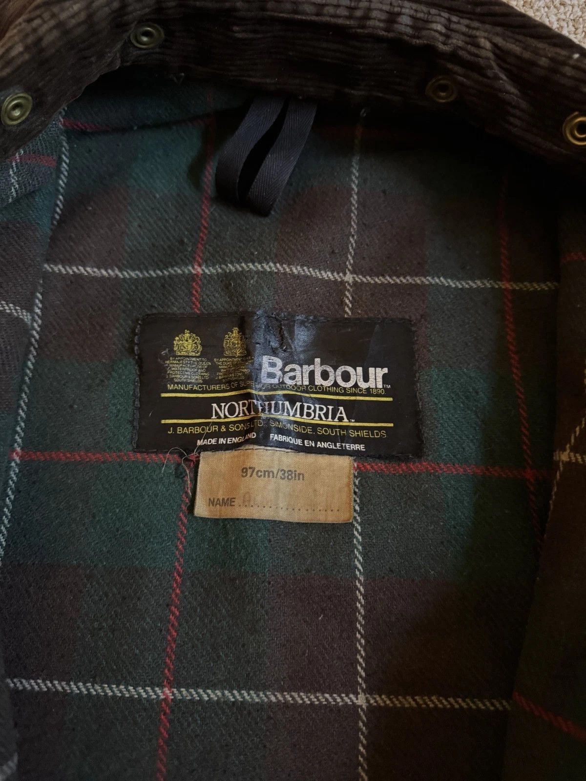 Barbour "NORTHUMBRIA" Parka Jacket (waxed, lined, olive, C38 S-M) Size US M / EU 48-50 / 2 - 7 Thumbnail