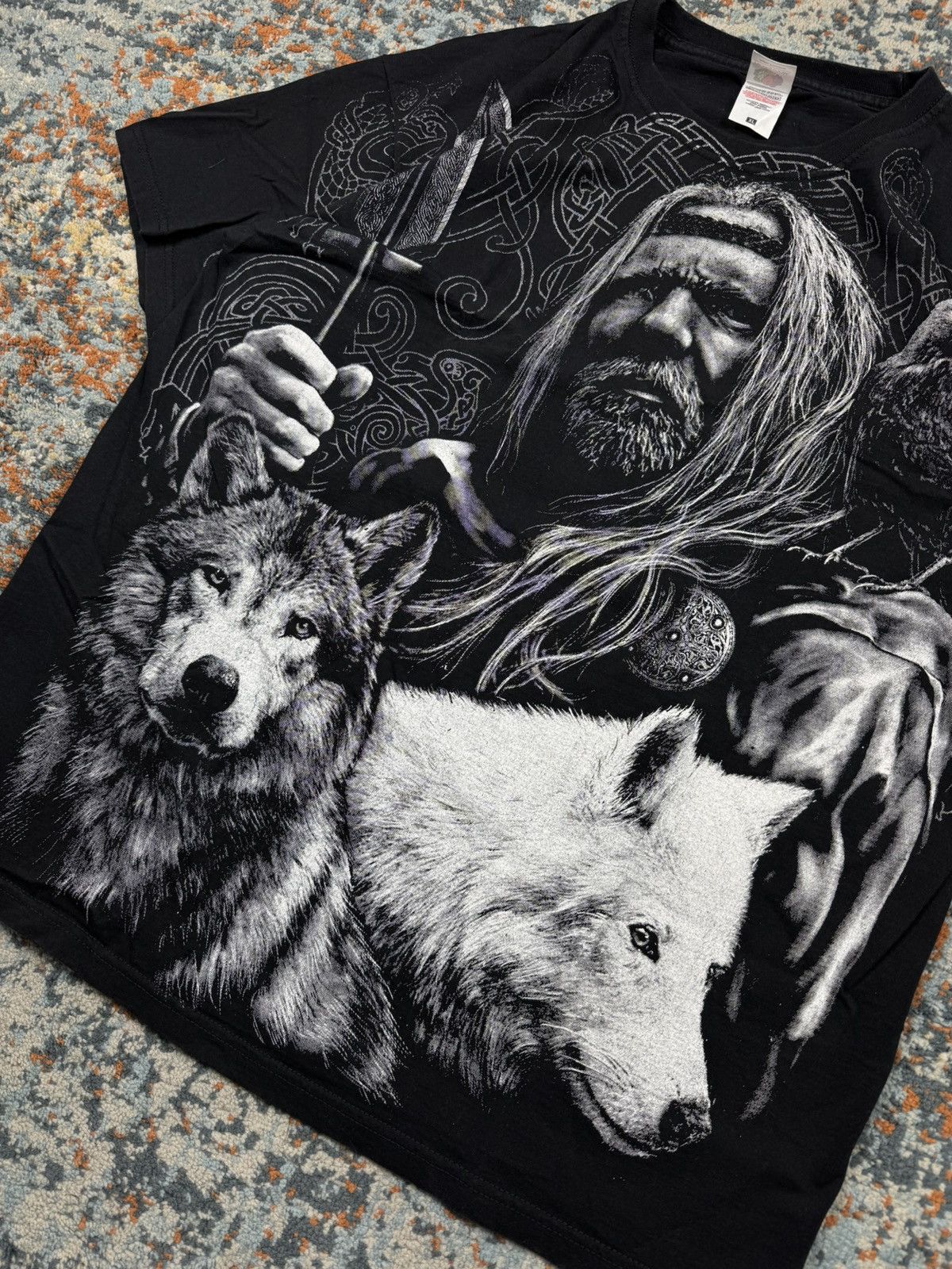 Vintage Vintage y2k Viking wolves runes all over print graphic tee Size US XL / EU 56 / 4 - 5 Thumbnail