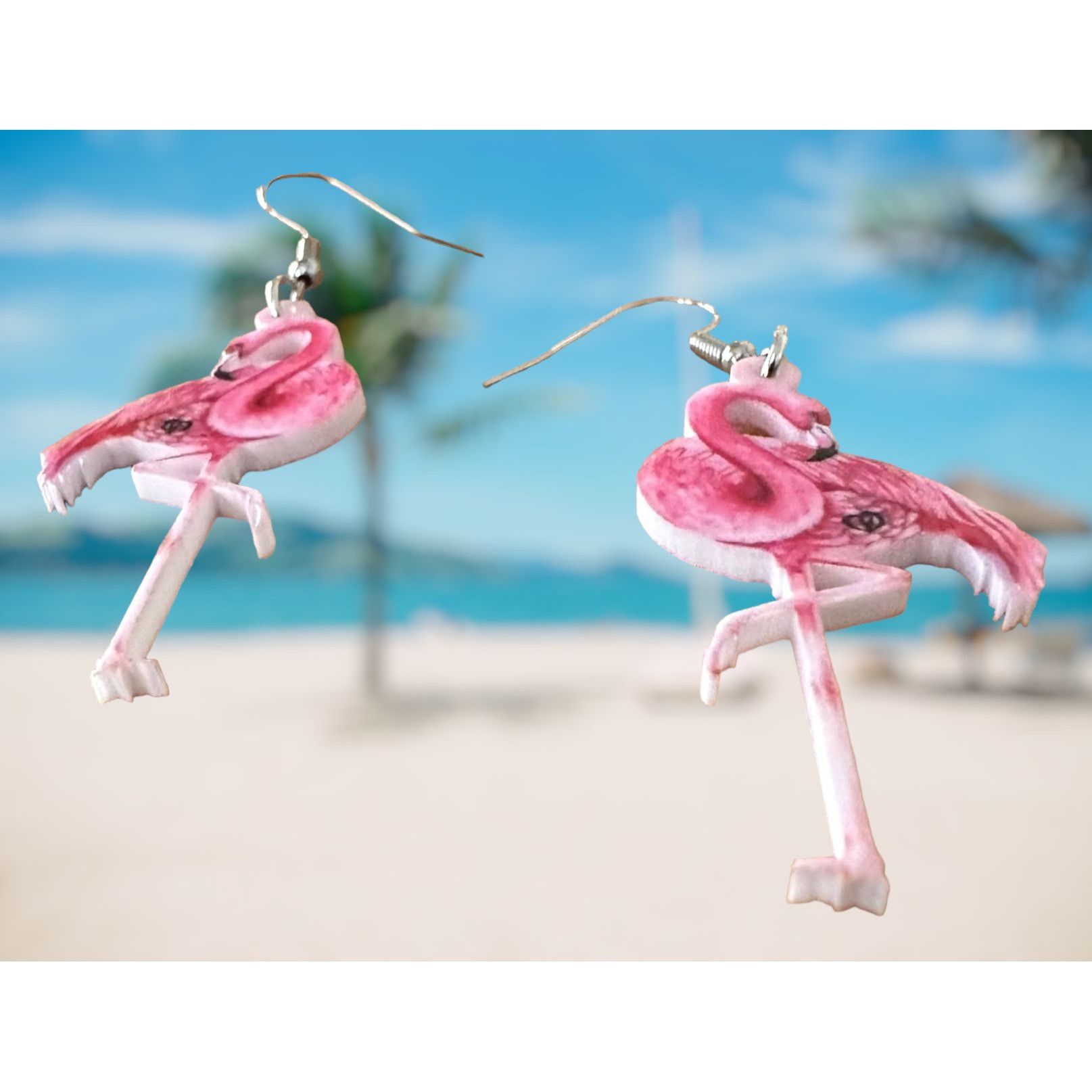Handmade Pink Flamingo Earrings Dangle Hooks New Double Sided Las Veg Size ONE SIZE - 5 Thumbnail