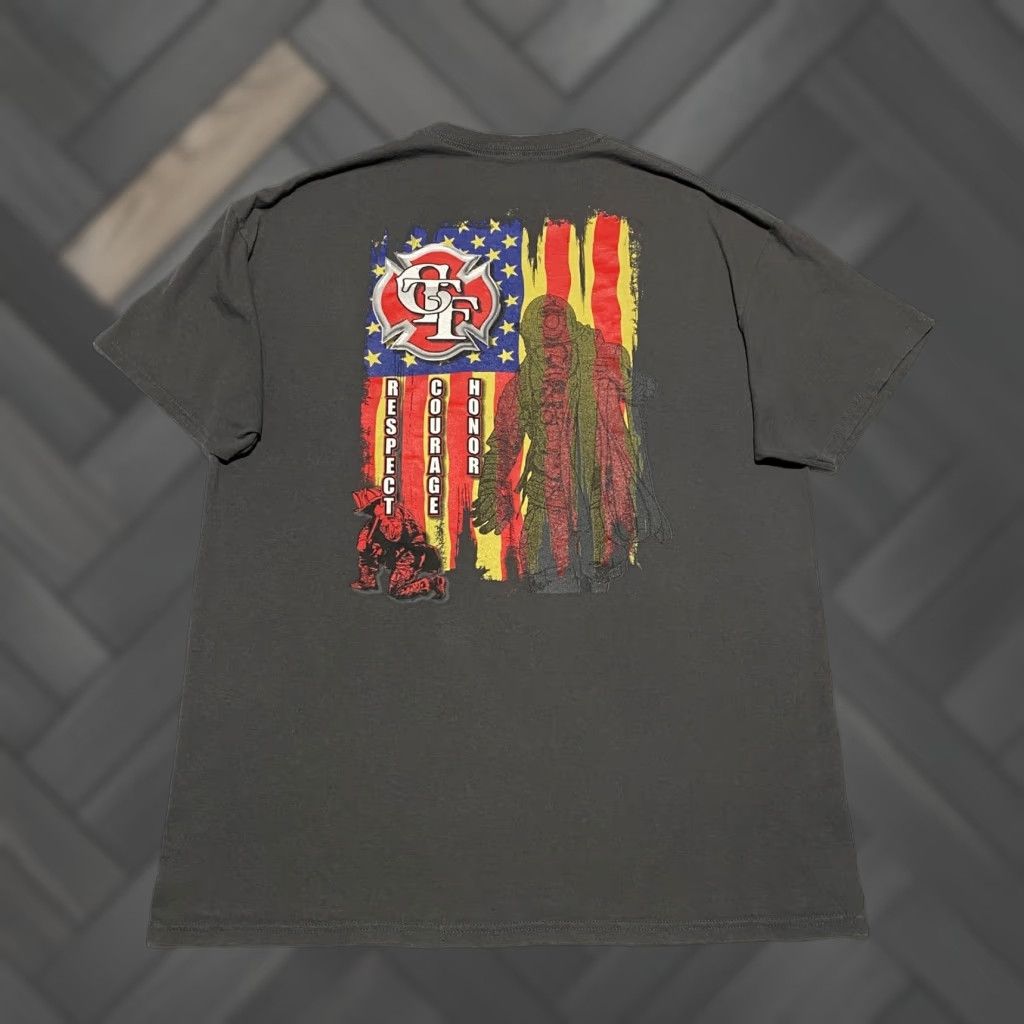 Jerzees Firefighter T Shirt XL Gray American Flag Graphic Tee Respect Courage Honor Size US XL / EU 56 / 4 - 1 Thumbnail
