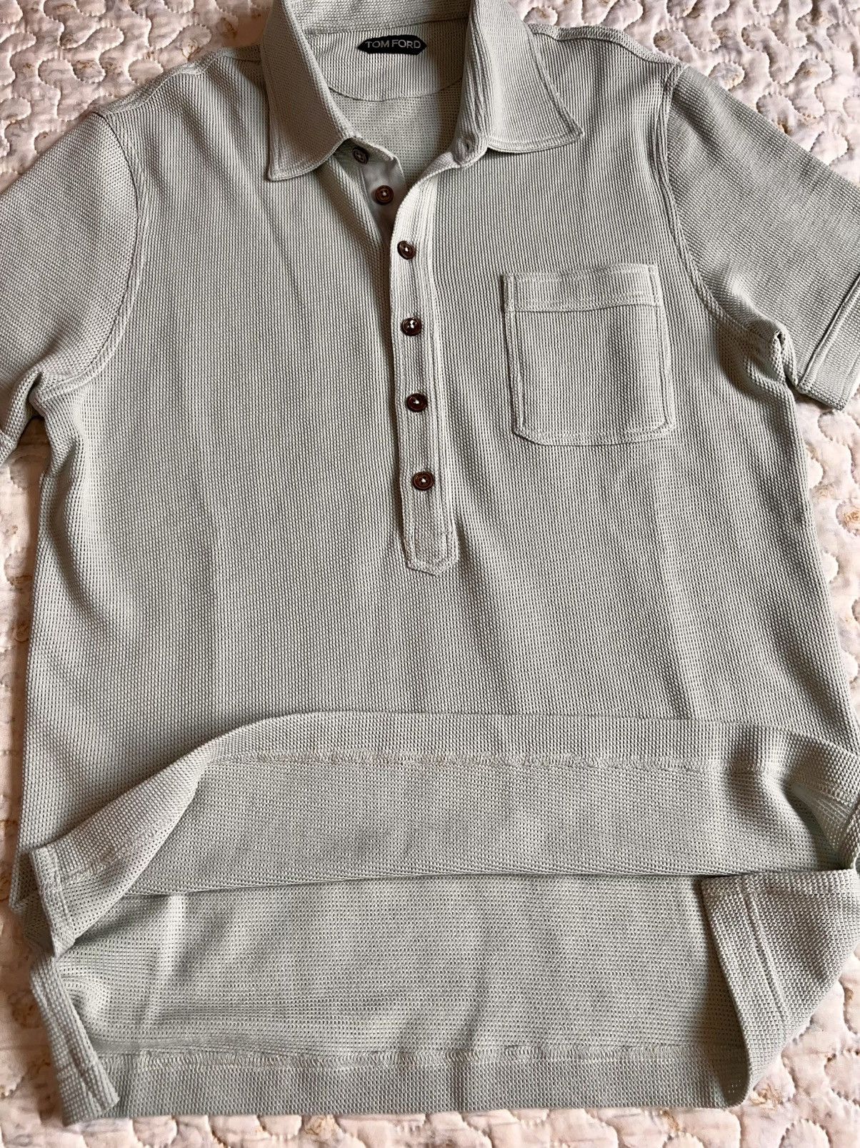 48 Tom Ford Polo Shirt light grey knit breath texture button
