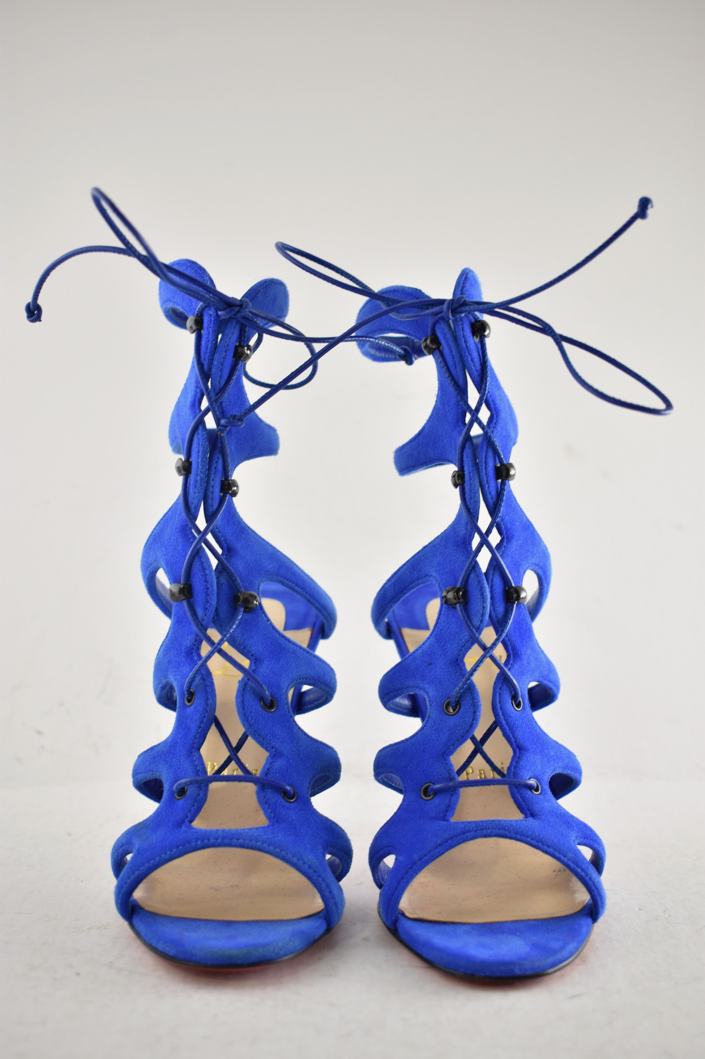 Christian Louboutin Amazoulo 100 Electric Blue Lace Up Tie Sandal Heel Pump 35 Size US 5 / IT 35 - 10 Thumbnail