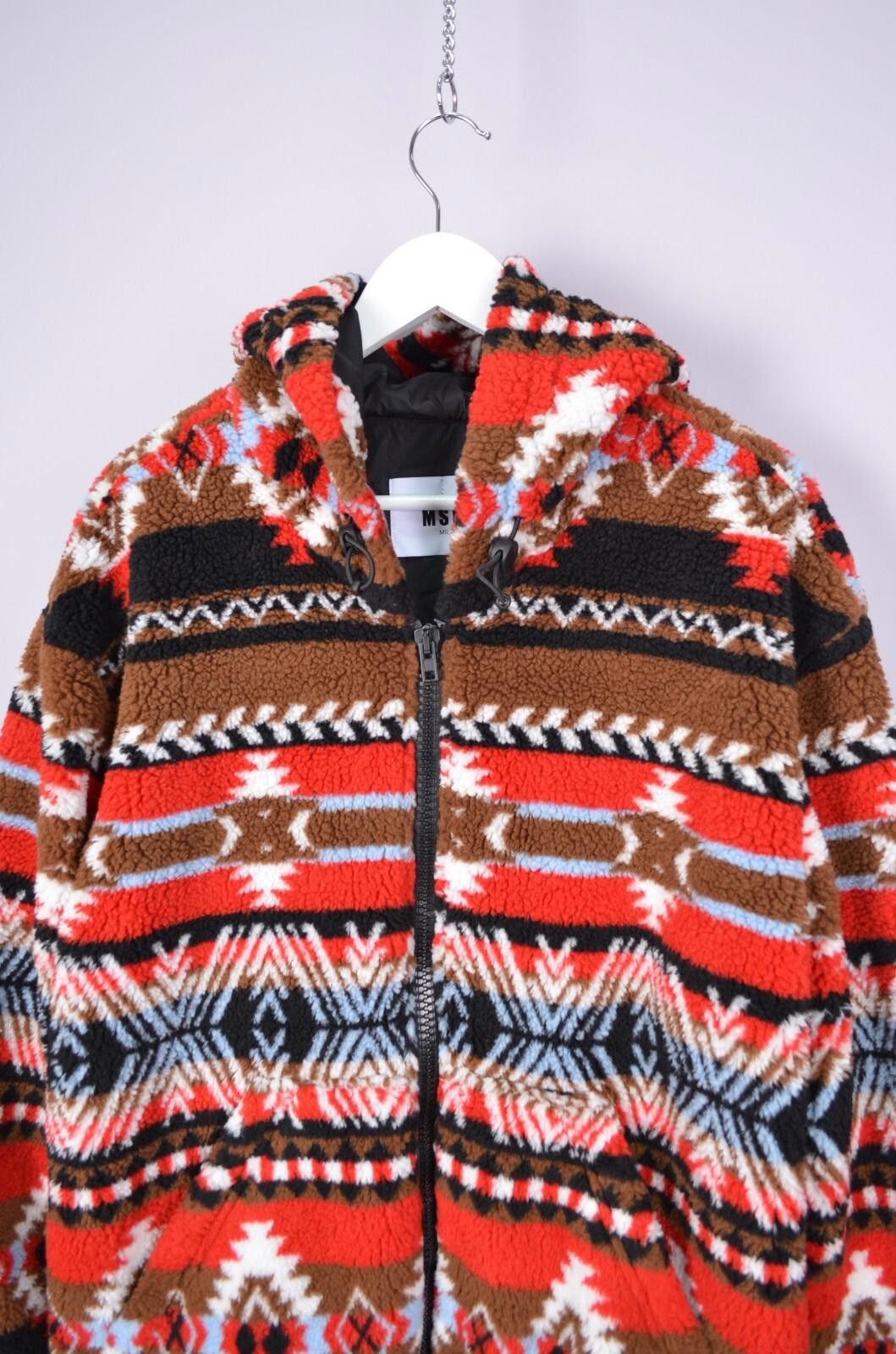 MSGM MSGM IKAT Mens Teddy Fleece Hooded Multicolor Jacket Size M Size US M / EU 48-50 / 2 - 2 Thumbnail