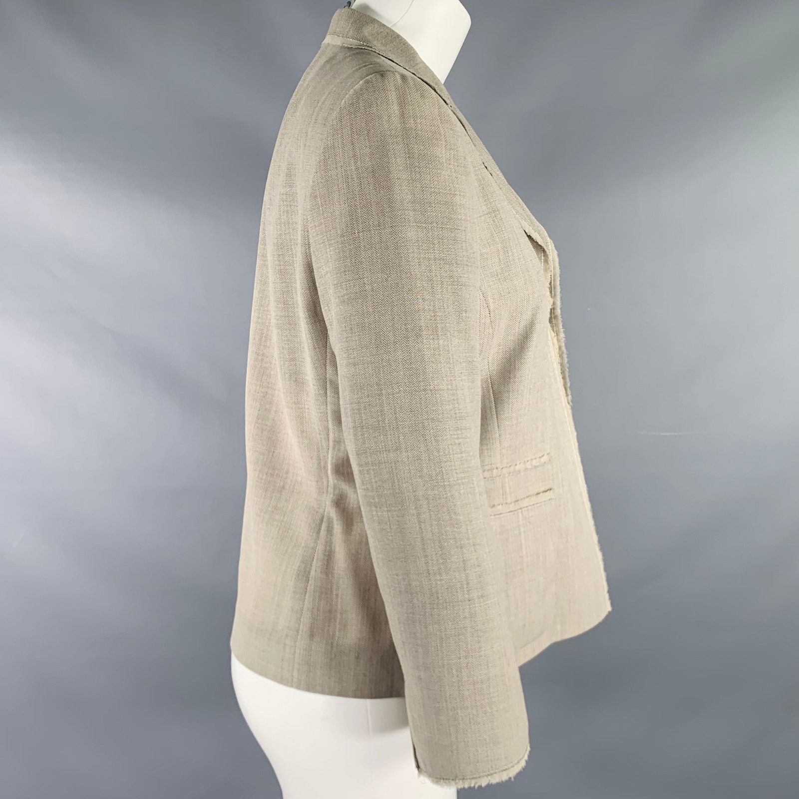 Akris AKRIS Size 8 Grey Taupe Viscose Herringbone Raw Edge Blazer Size M / US 6-8 / IT 42-44 - 3 Thumbnail