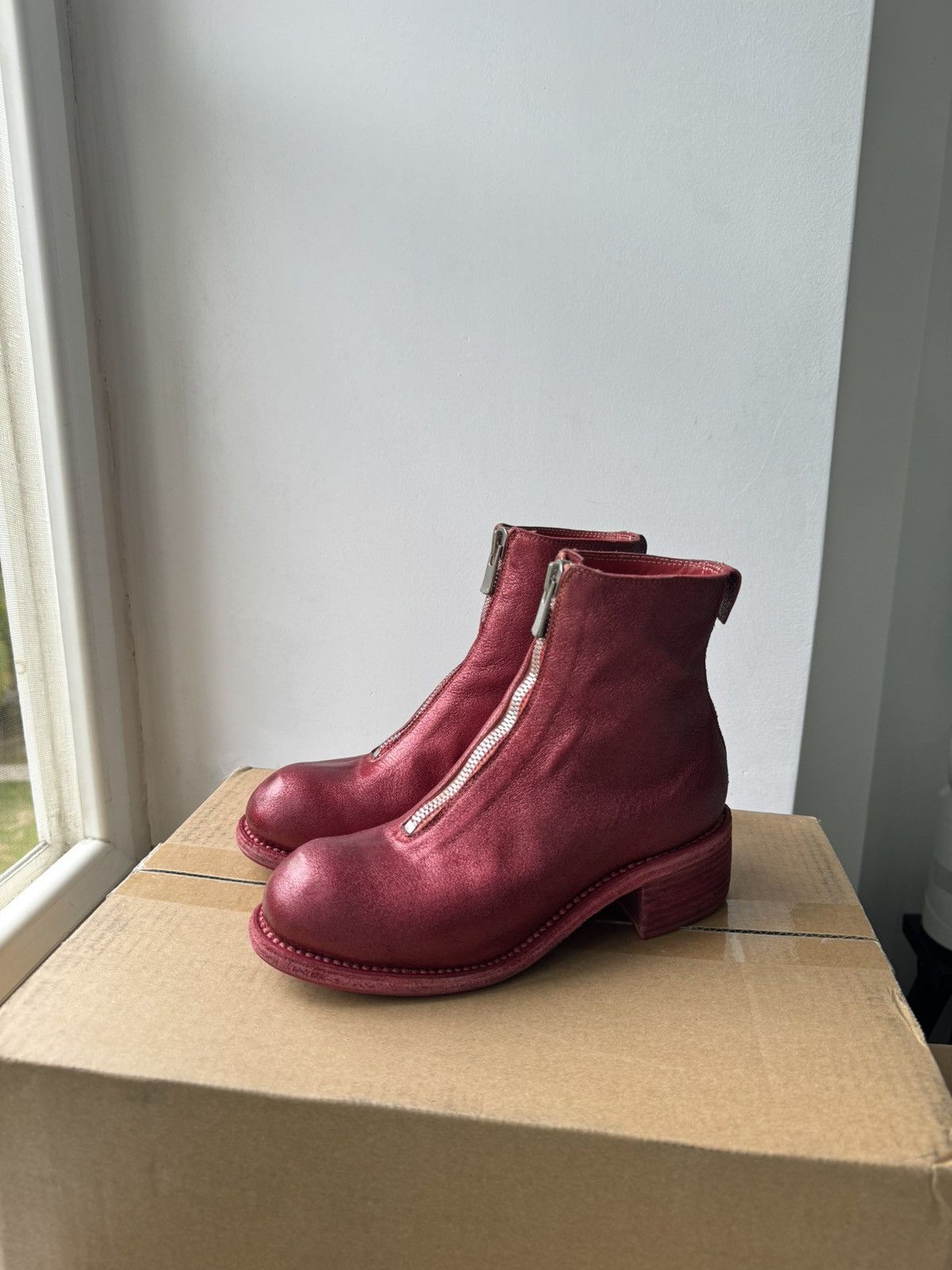 image of Guidi Pl1 Front Zip Boots in Red, Women's (Size 6)