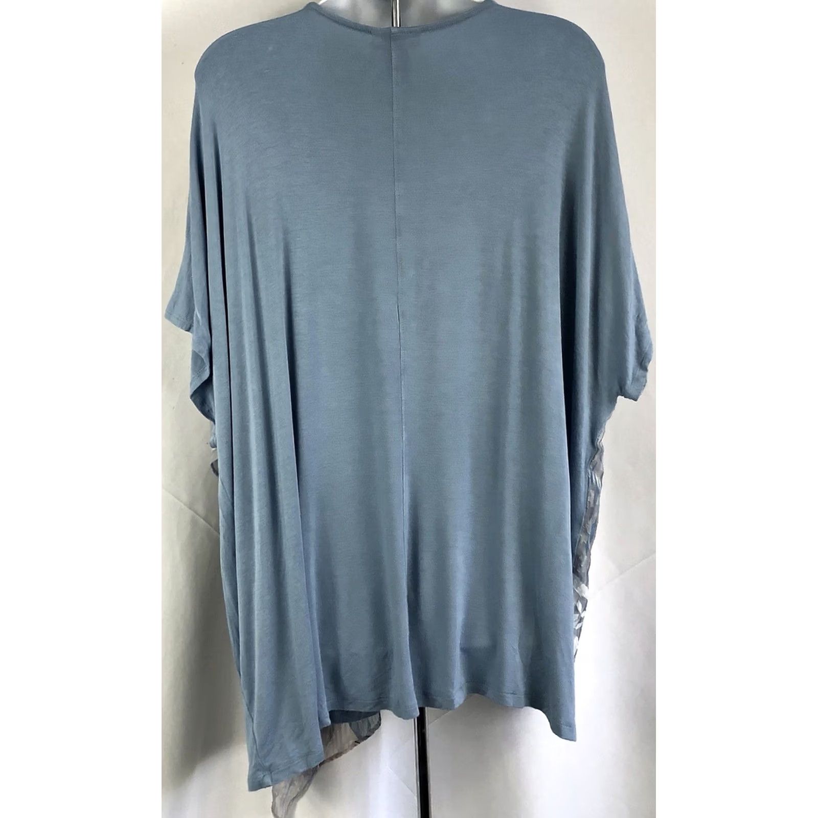 Vintage Catherines Blouse blue floral chiffon overlay scoop neck 2X Plus Womens Boho Casual Shirt Size XXL / US 16-18 / IT 52-54 - 3 Thumbnail